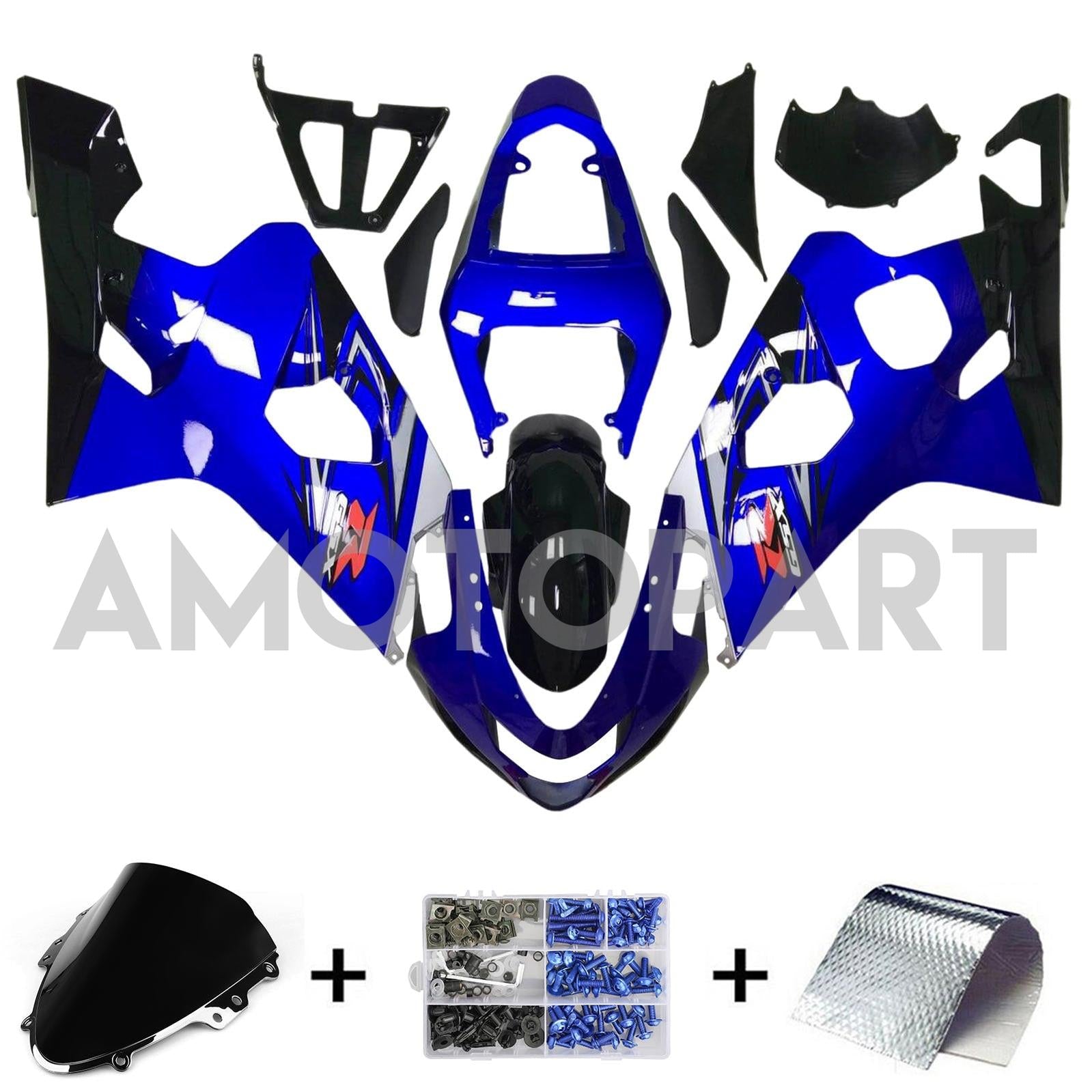 Amotopart 2004-2005 K4 GSXR 600/750 Suzuki Blue & Black Style 5 Fairing Kit