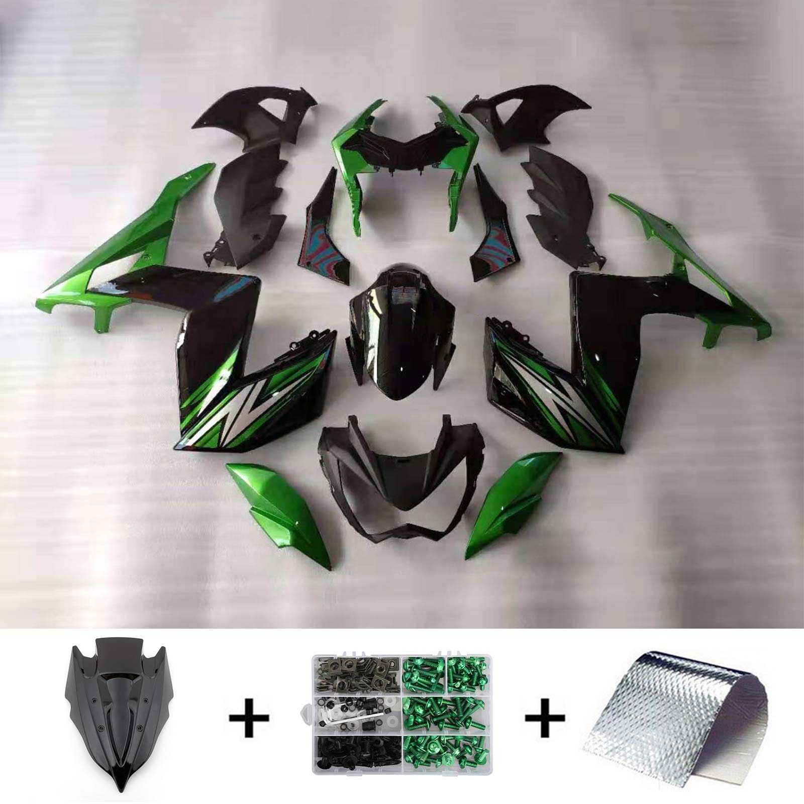 Amotopart 2015-2016 Z250 Z300 Kawasaki Green&Black Style1 Fairing Kit