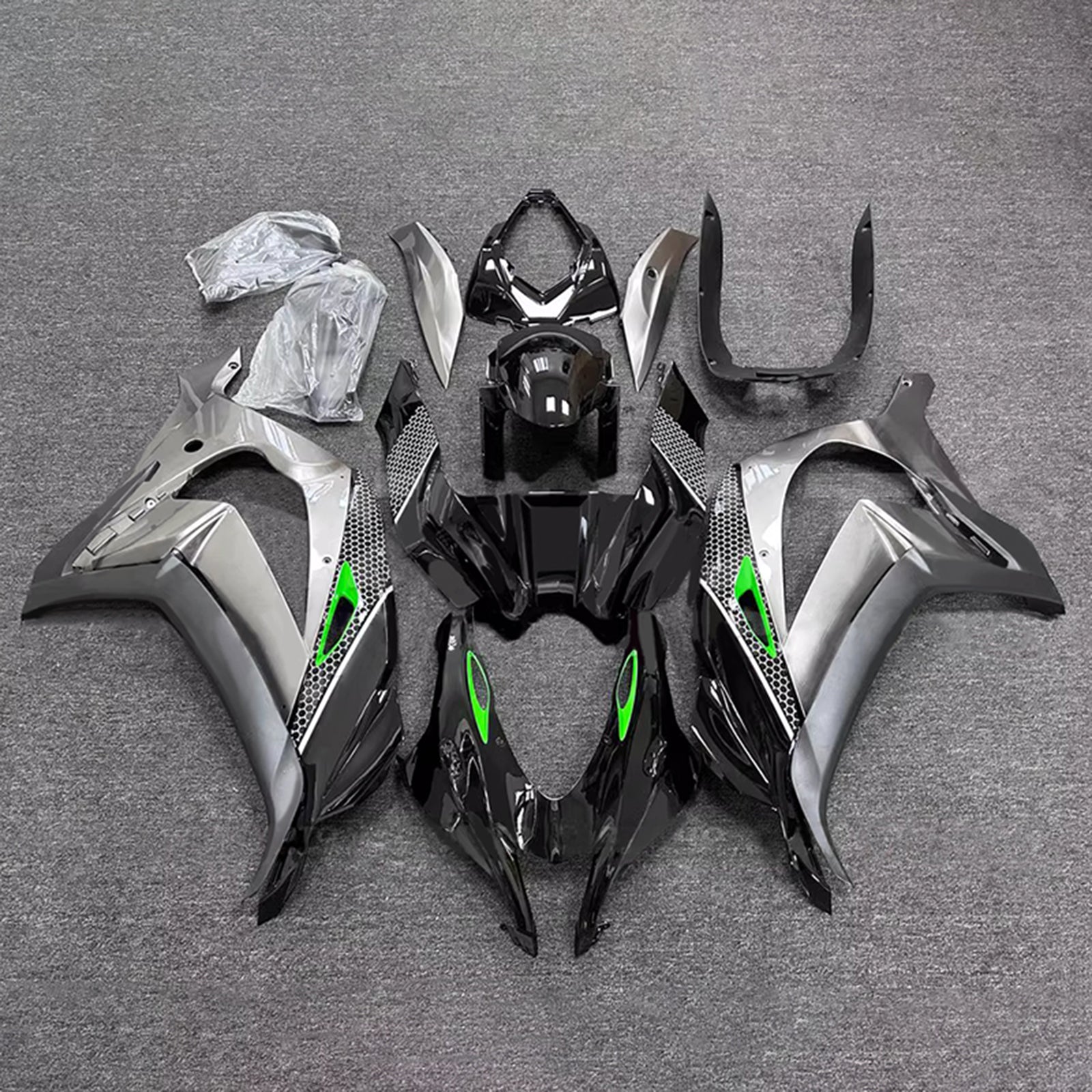 Amotopart 2016-2020 Kawasaki ZX10R Black Gray Fairing Kit