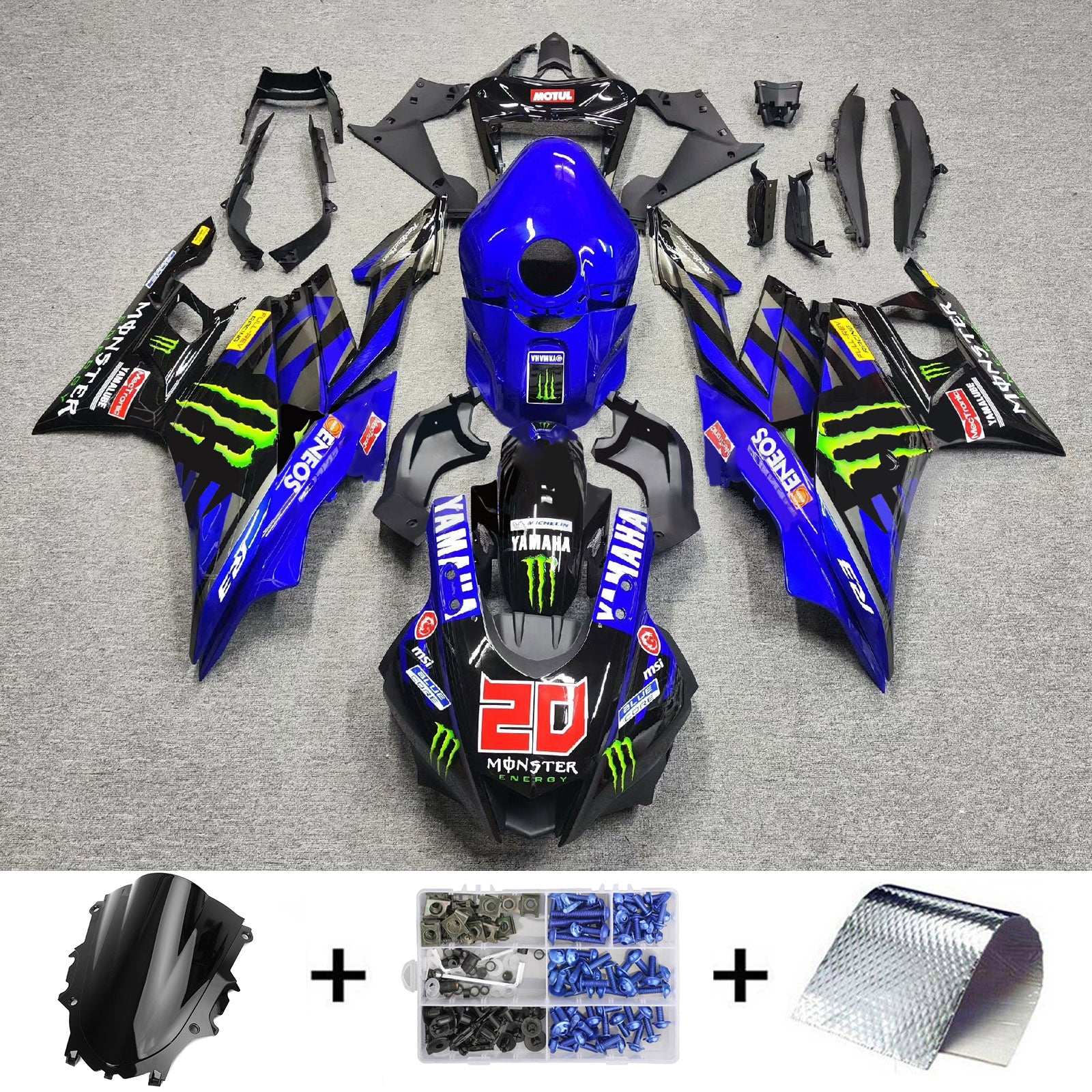 Amotopart 2022-2024 Yamaha YZF-R3 &amp; R25 Verkleidungssatz, Schwarz/Blau