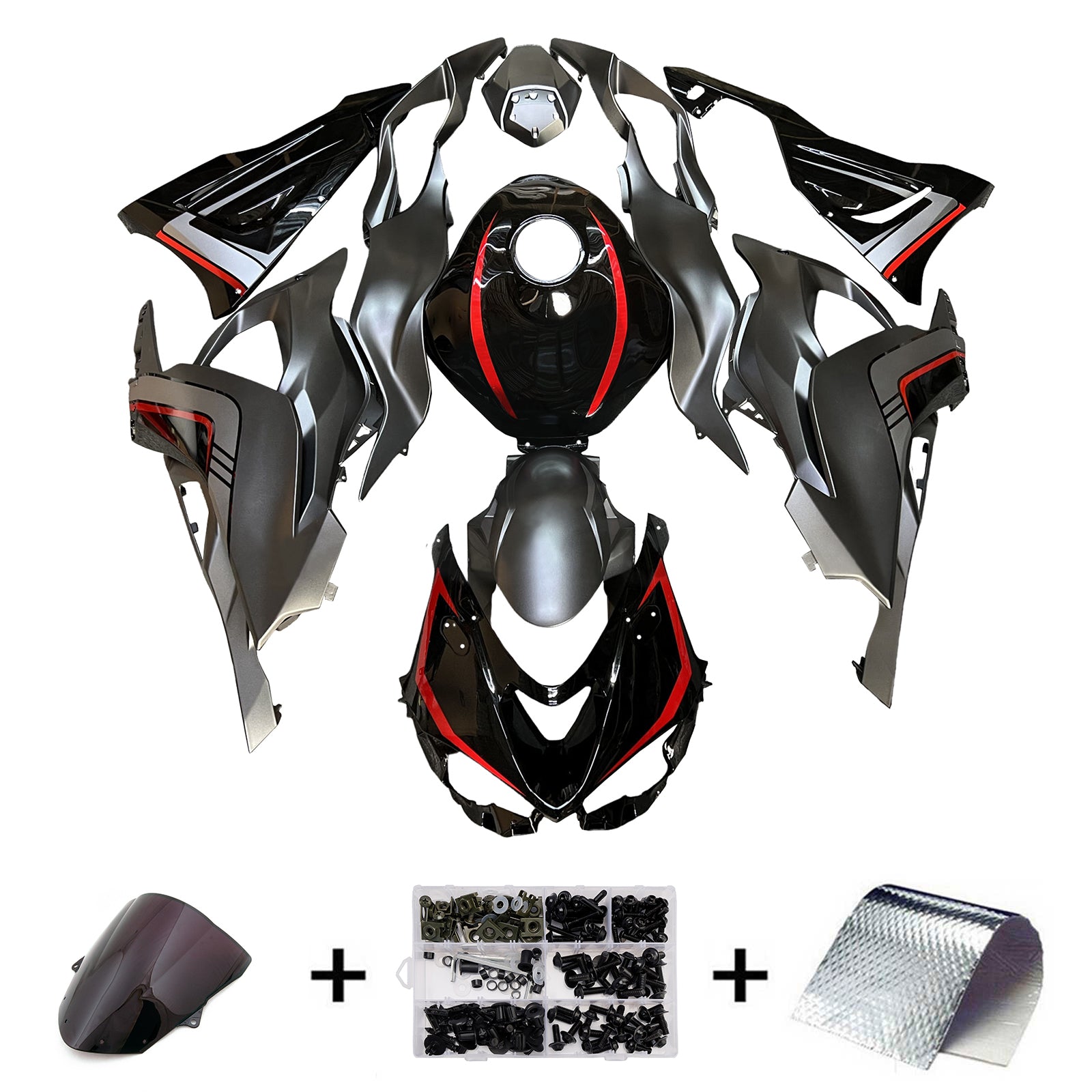 Amotopart 2024-2025 Kawasaki ZX-6R Red Black Gray Fairing Kit
