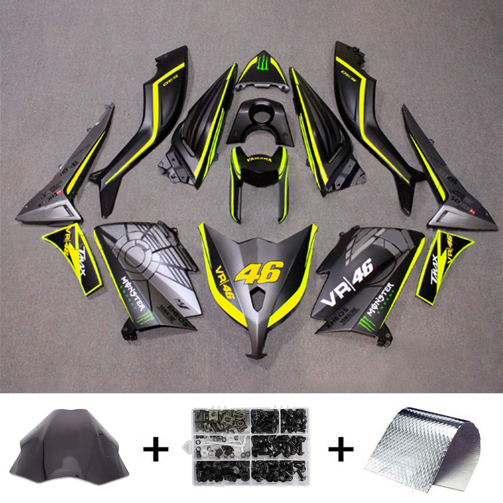 Amotopart 2012-2014 T-Max TMAX530 Yamaha Kit de carenado gris mate y amarillo