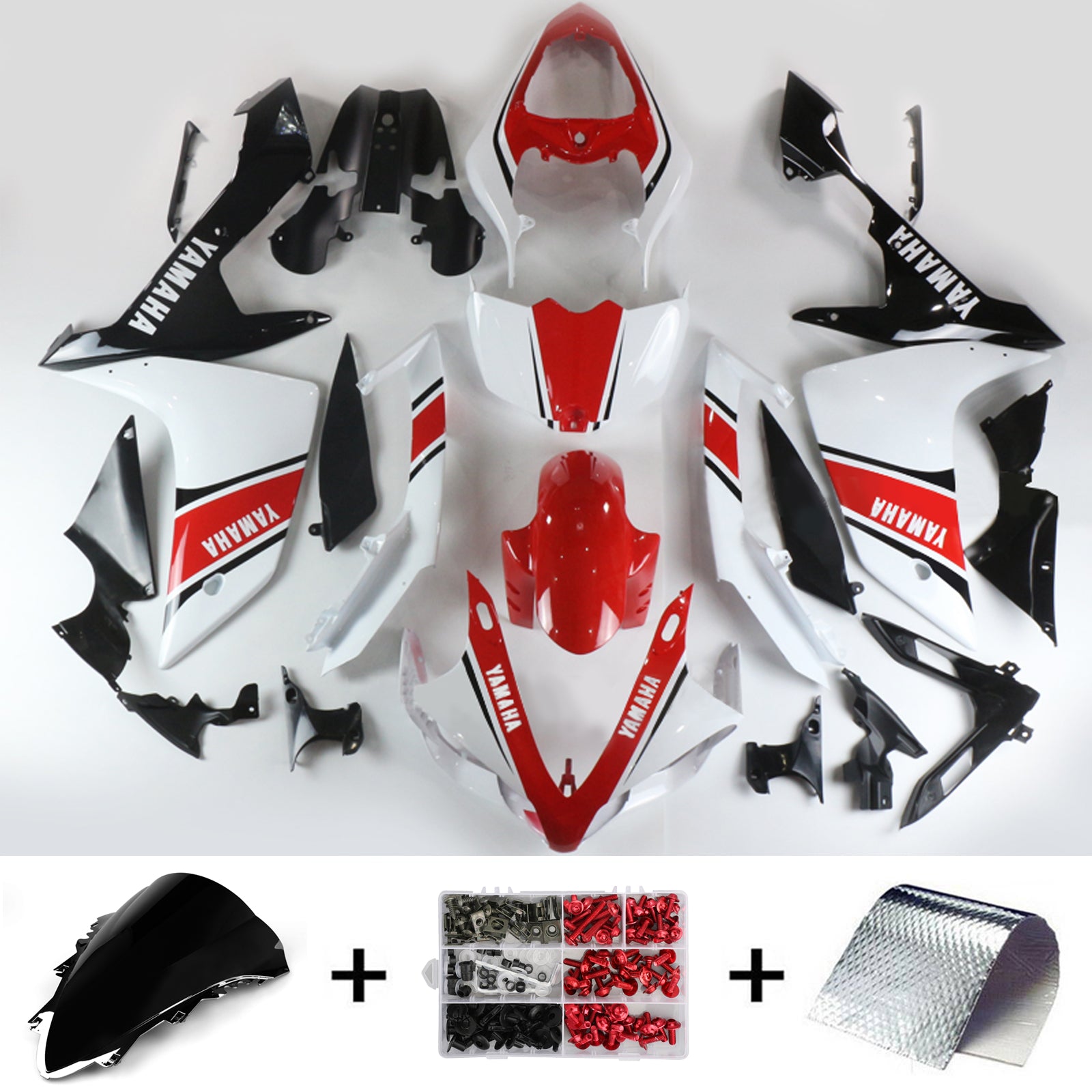 Amotopart 2007-2008 Yamaha YZF 1000 R1 Kit de carénage rouge et blanc