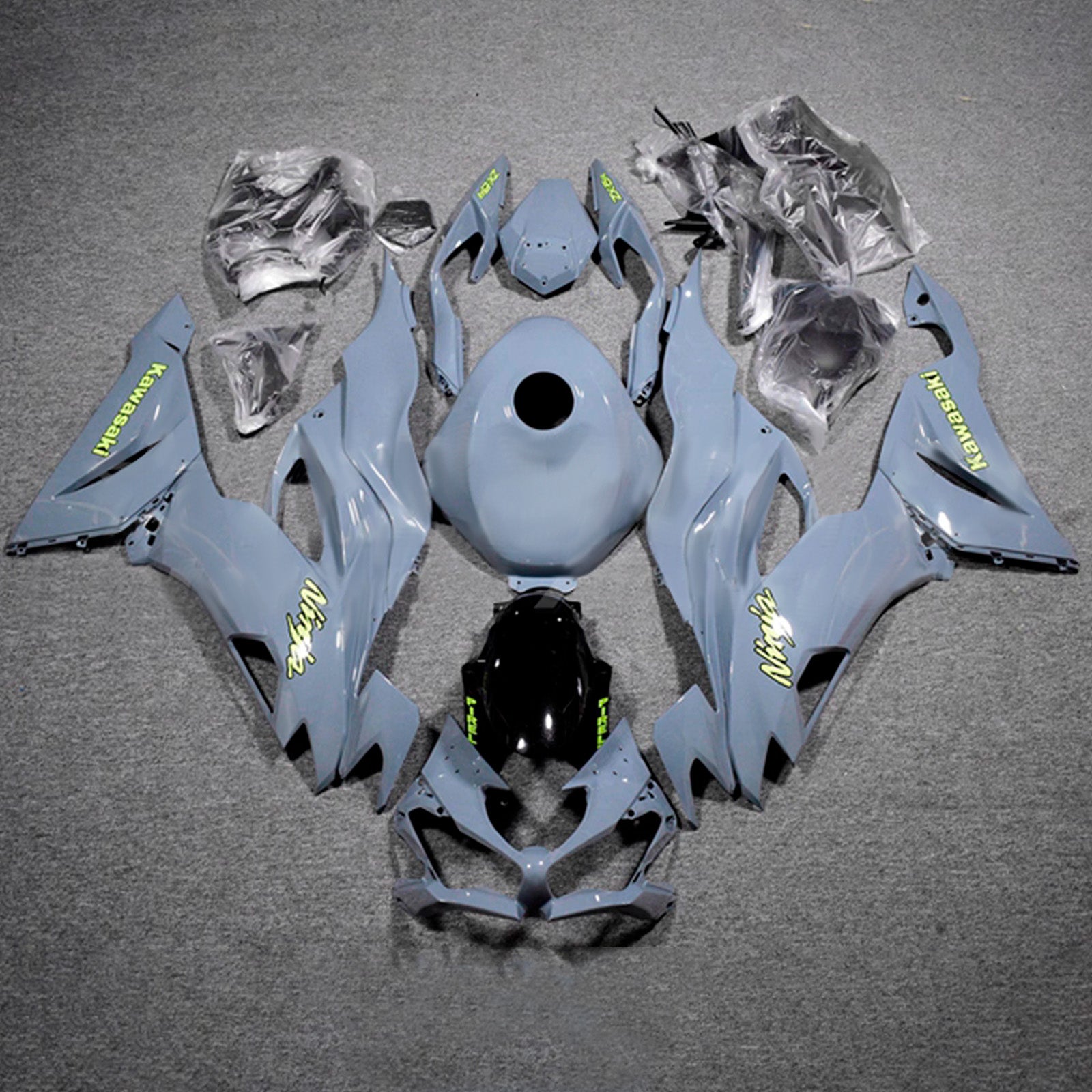 Amotopart 2019-2023 Kawasaki ZX6R Gray Yellow Fairing Kit