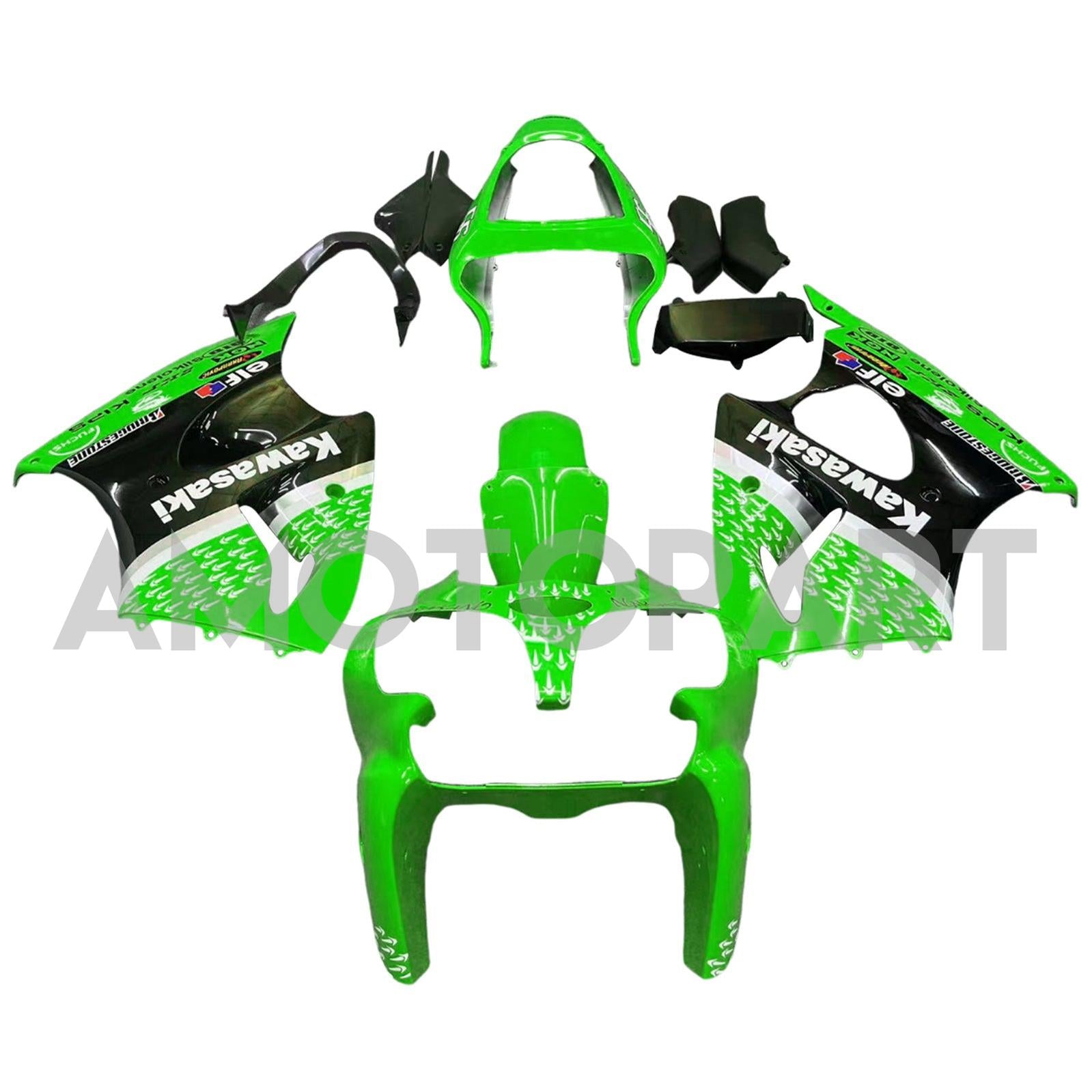 Amotopart 2000-2002 Kawasaki ZX6R 636 2005-2008 Kawasaki ZZR600 Green Black Fairing Kit