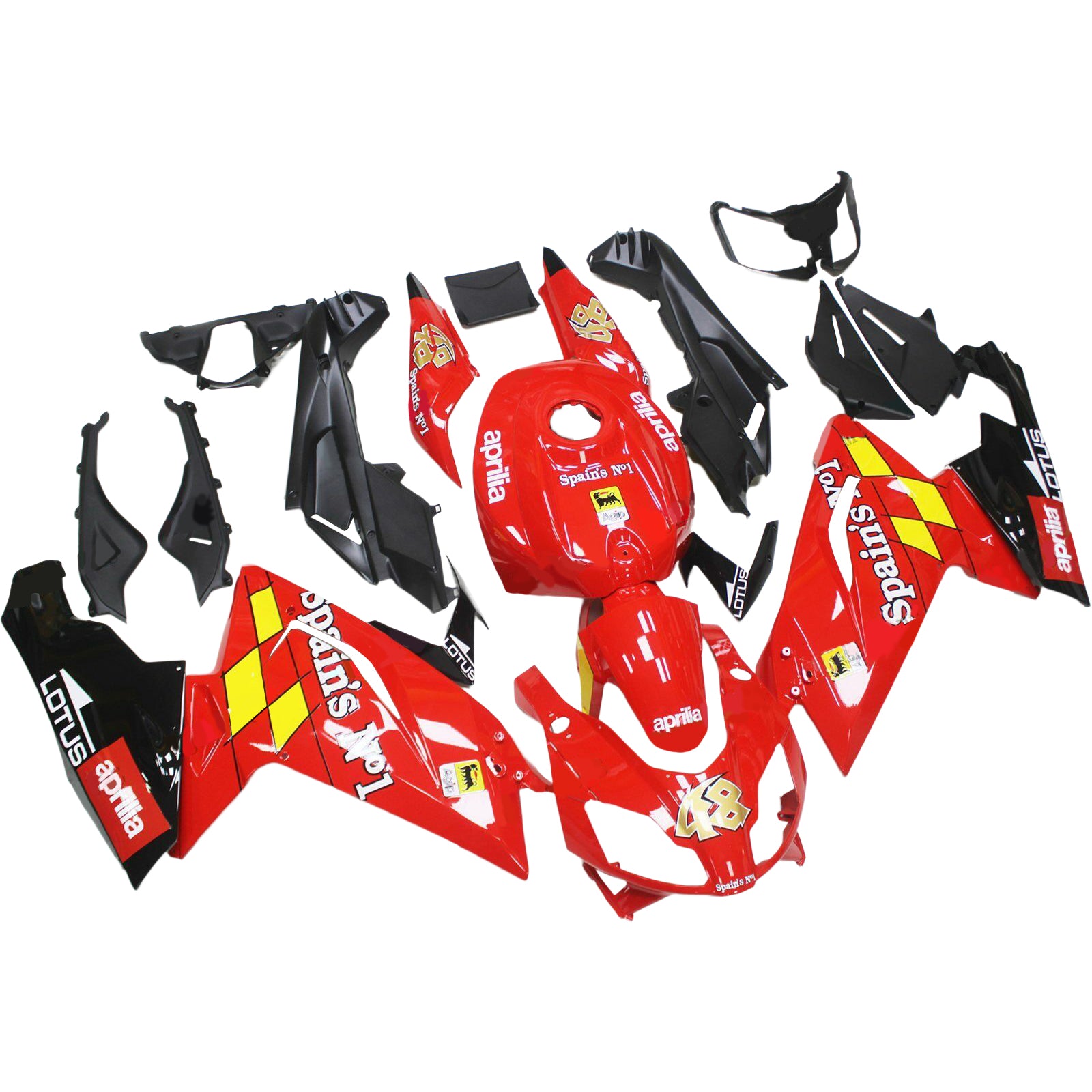 Kit de carénage Amotopart Aprilia 2006-2011 RS125 rouge et jaune