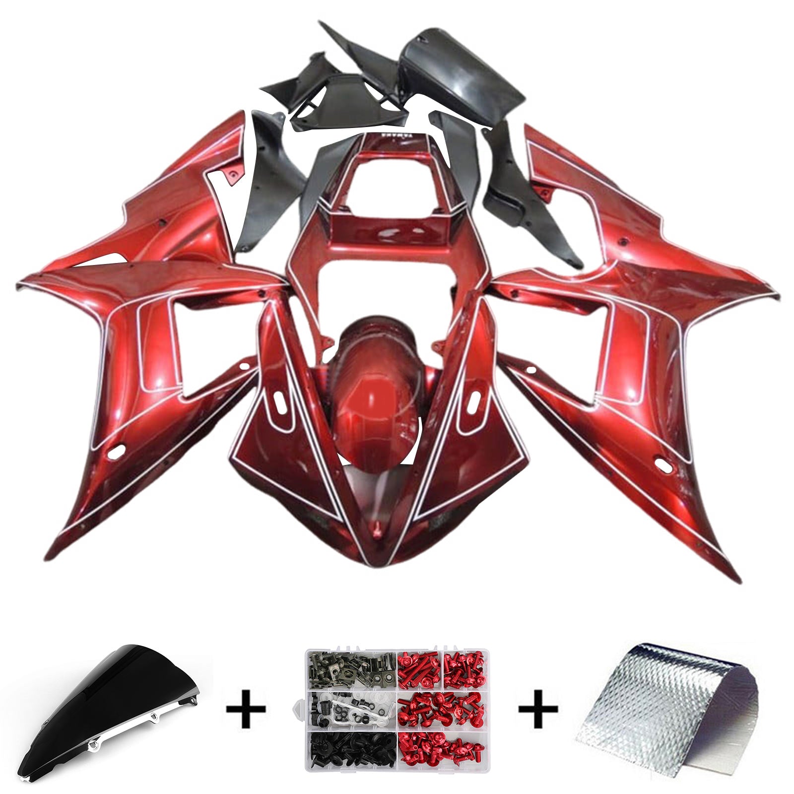 Amotopart 2002-2003 Yamaha YZF R1 Kit de carenado rojo naranja negro brillante