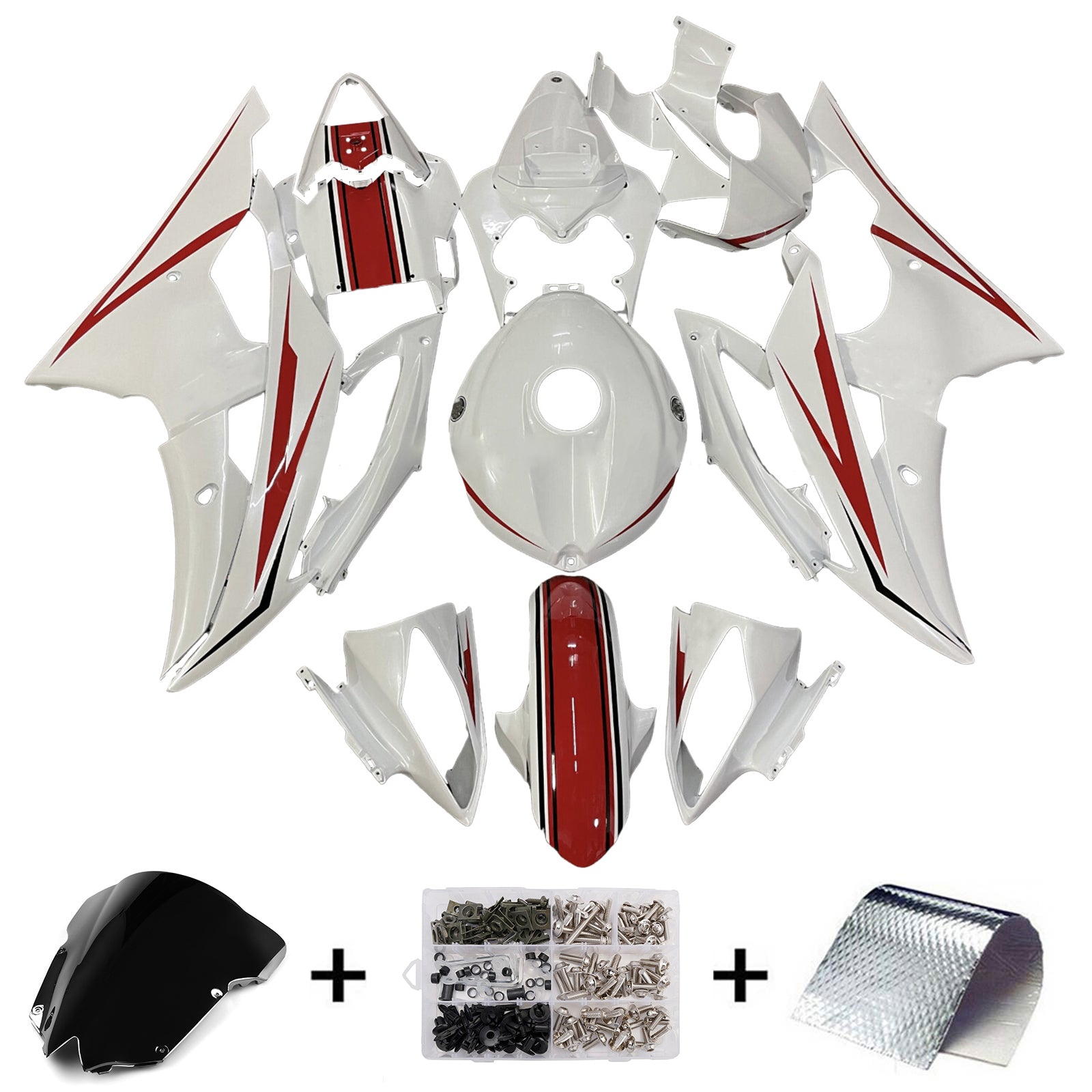 Amotopart 2008-2016 Yamaha YZF-R6 Grey & White & Red Fairing Kit
