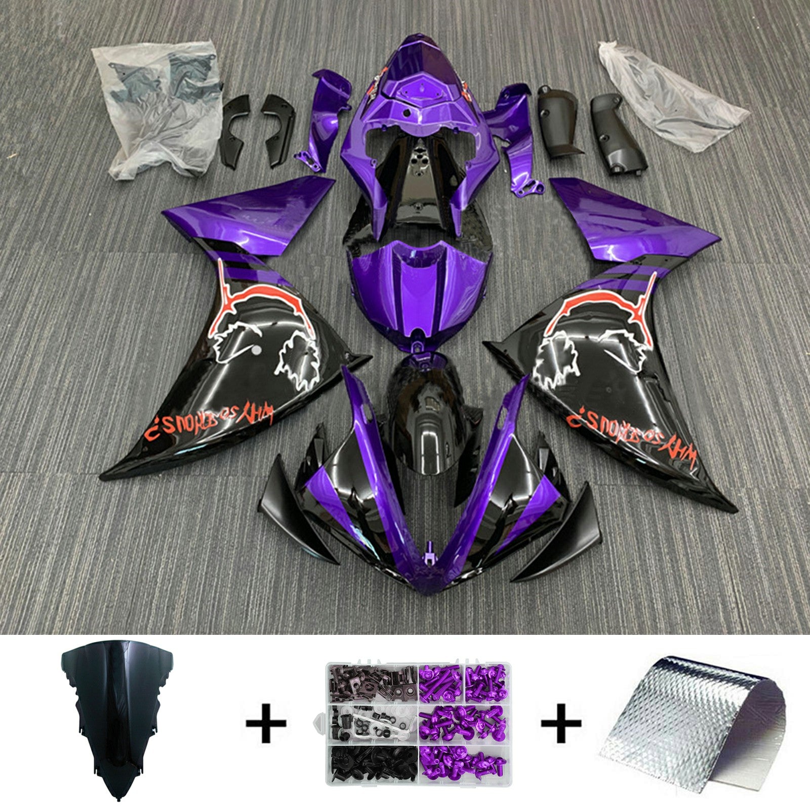 Amotopart 2009-2011 ヤマハ YZF 1000 R1 グロスパープル グラフィックフェアリングキット付き