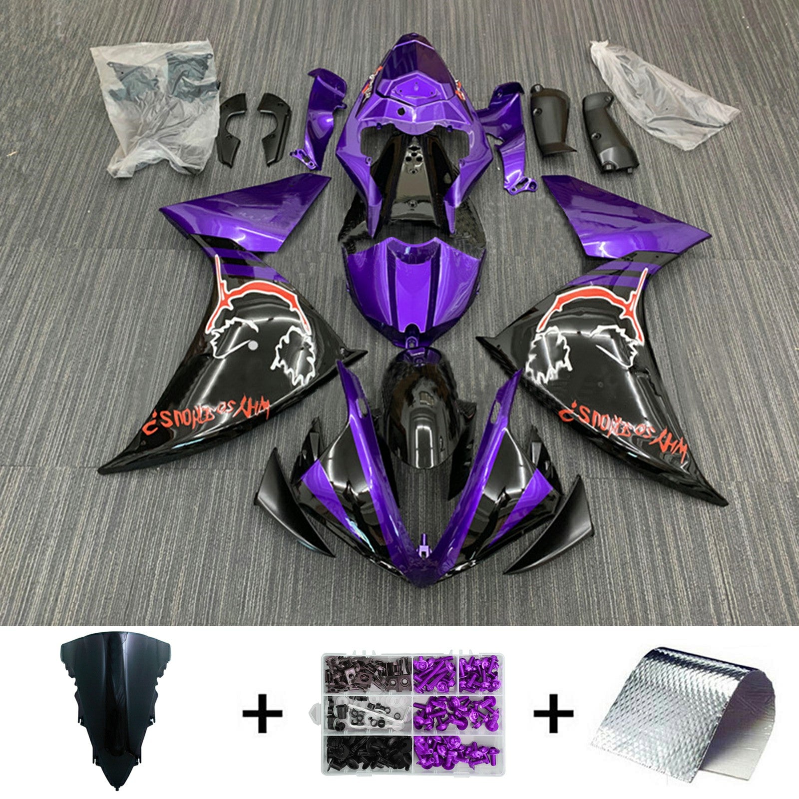 Amotopart 2009-2011 Yamaha YZF 1000 R1 Gloss Purple con kit carenatura grafica