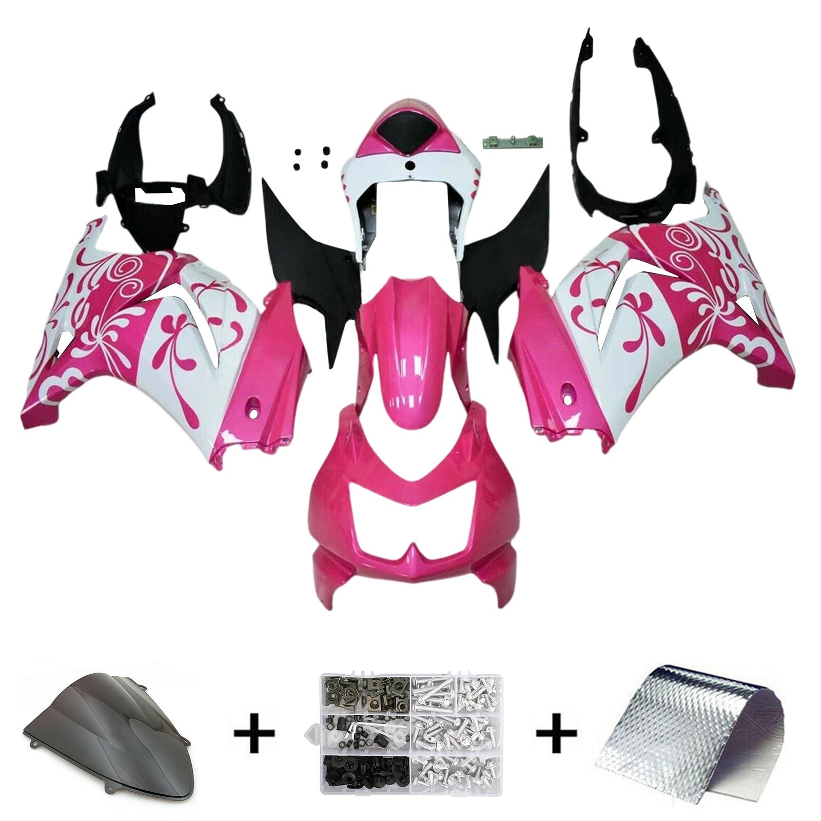 Amotopart 2008-2012 Kawasaki EX250 Ninja250R Kit de carenado negro blanco rosa