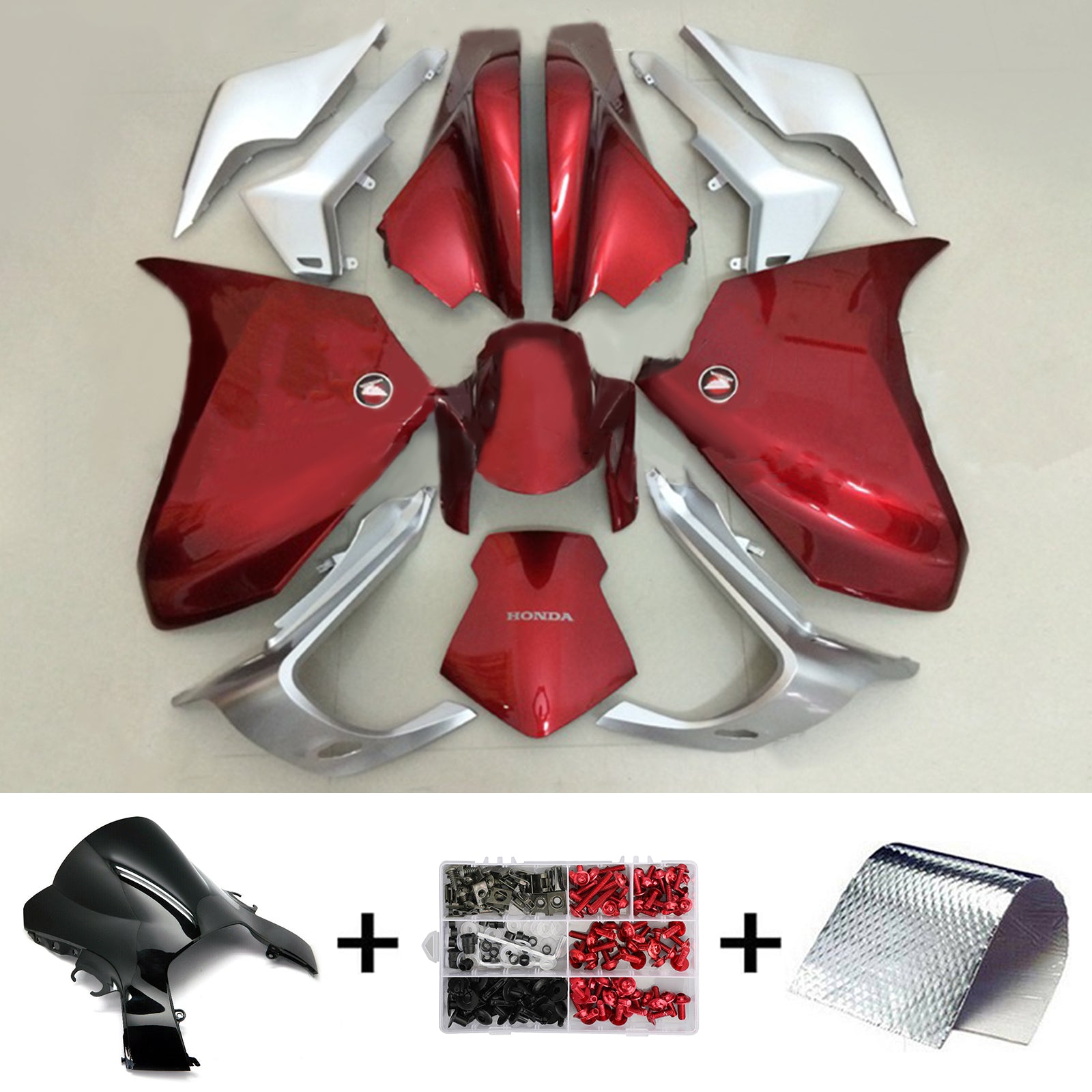 Amotopart 2010-2013 VFR1200 Honda Kit de carenado rojo y plateado brillante