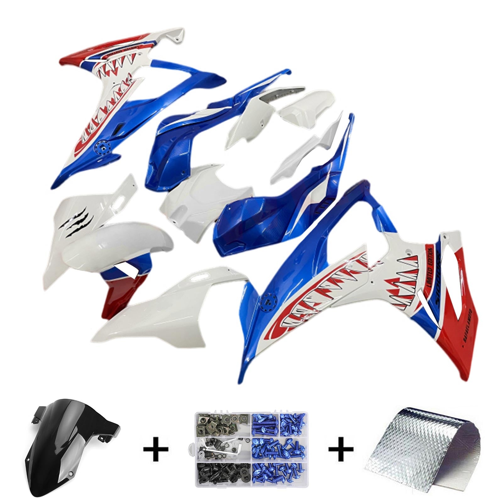 Amotopart BMW S1000RR 2019-2022 Kit de carénage bleu et rouge Style 8