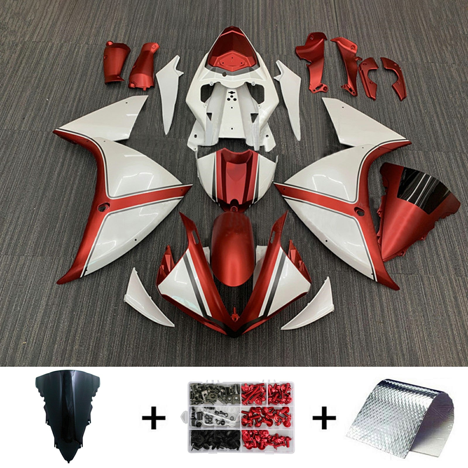 Amotopart 2009-2011 Yamaha YZF 1000 R1 Kit de carénage blanc et rouge mat