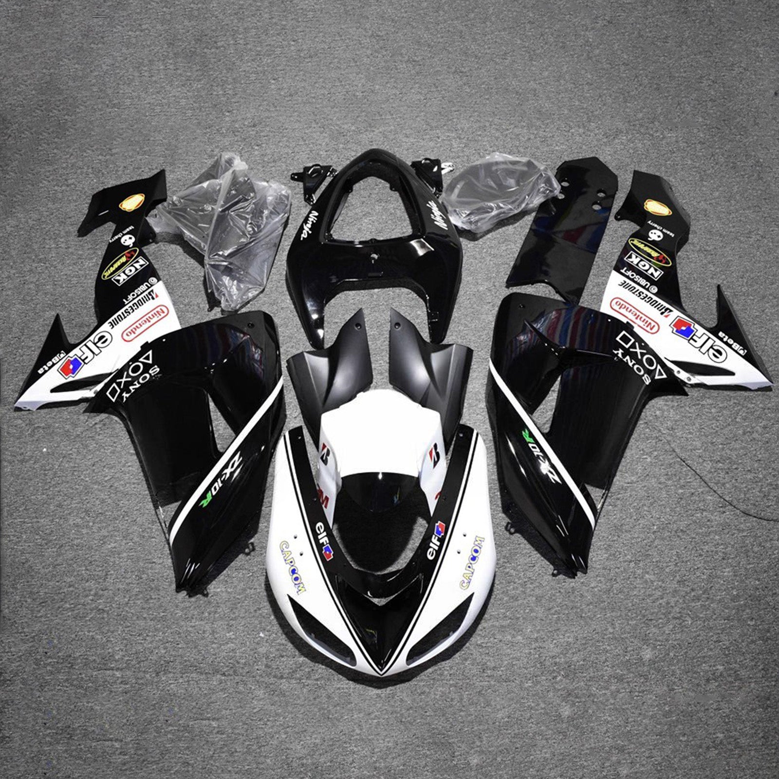 Amotopart 2006-2007 Kawasaki ZX10R Black & White Fairing Kit