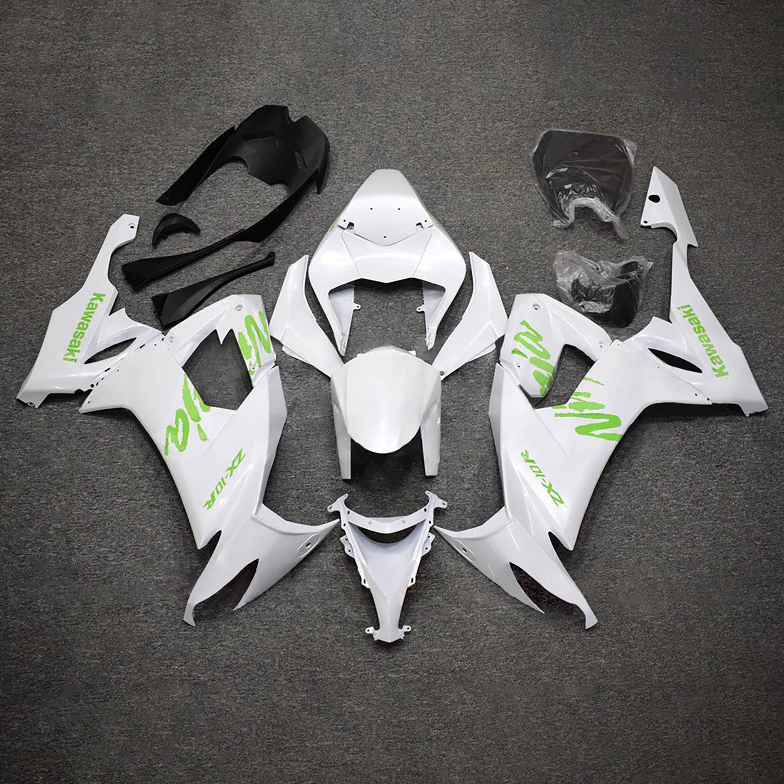 Amotopart 2008-2010 Kawasaki ZX10R White Green Fairing Kit