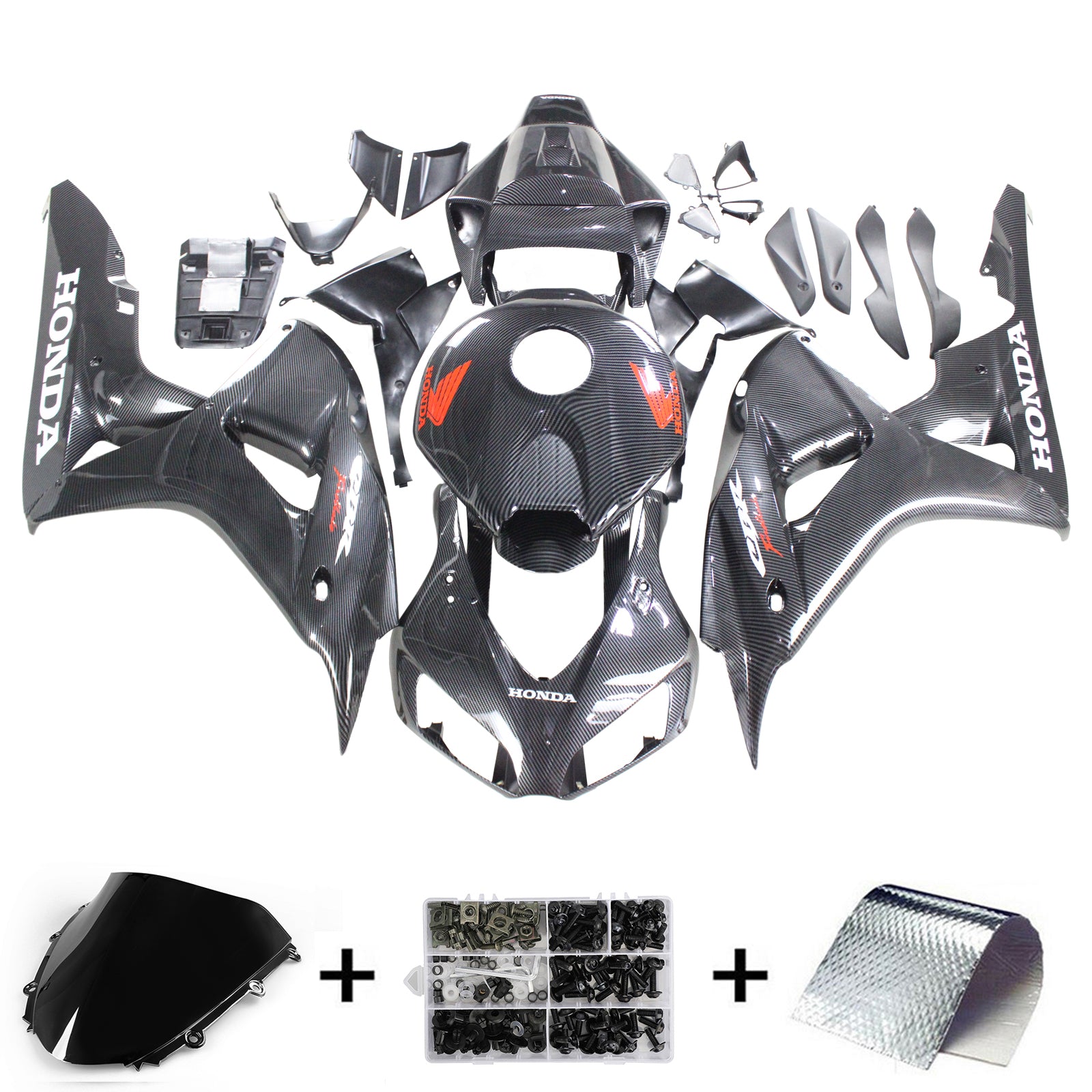 Amotopart 2006-2007 Honda CBR1000RR Carbon Fiber Black Fairing Kit