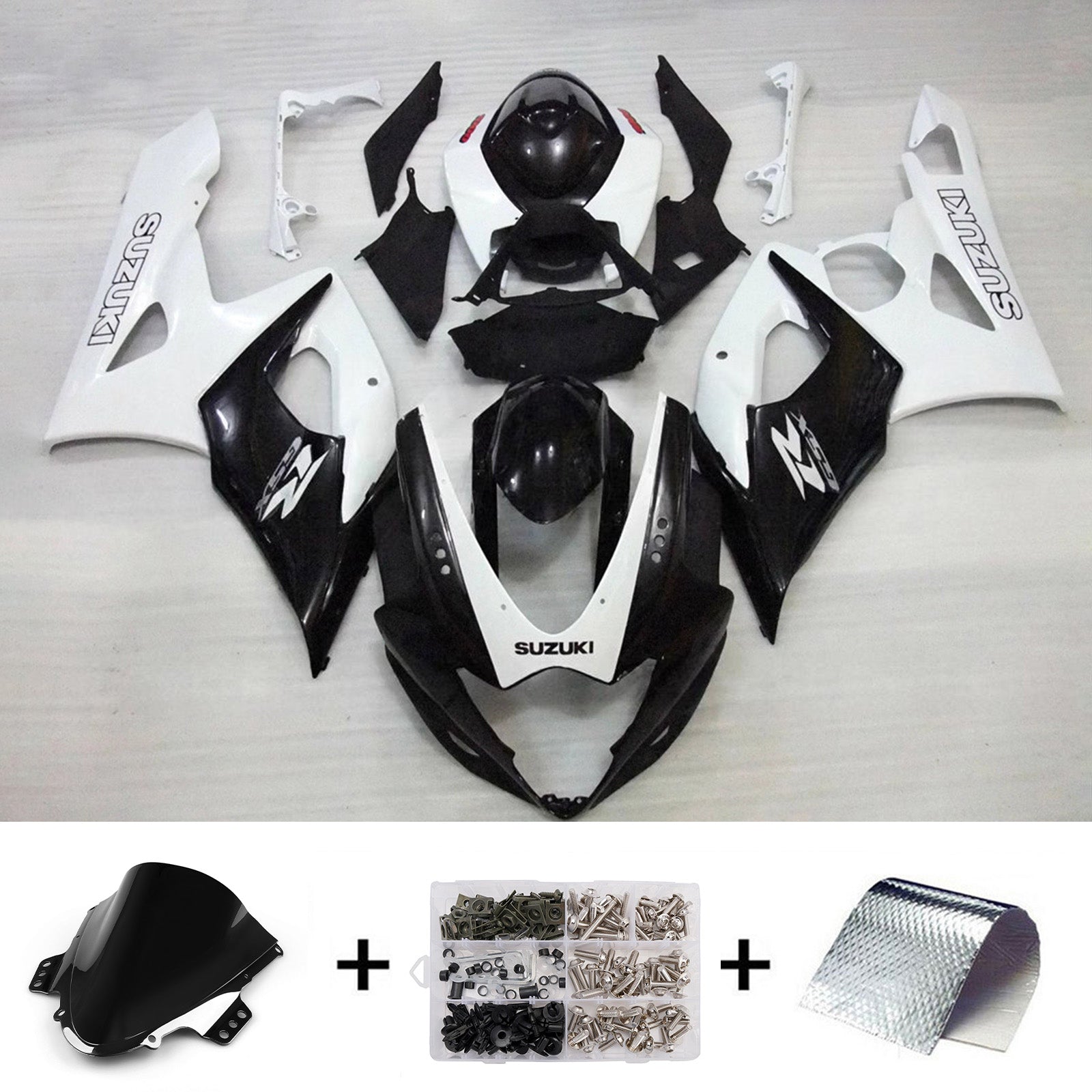 Amotopart 2005-2006 Suzuki GSXR1000 Black White Fairing Kit