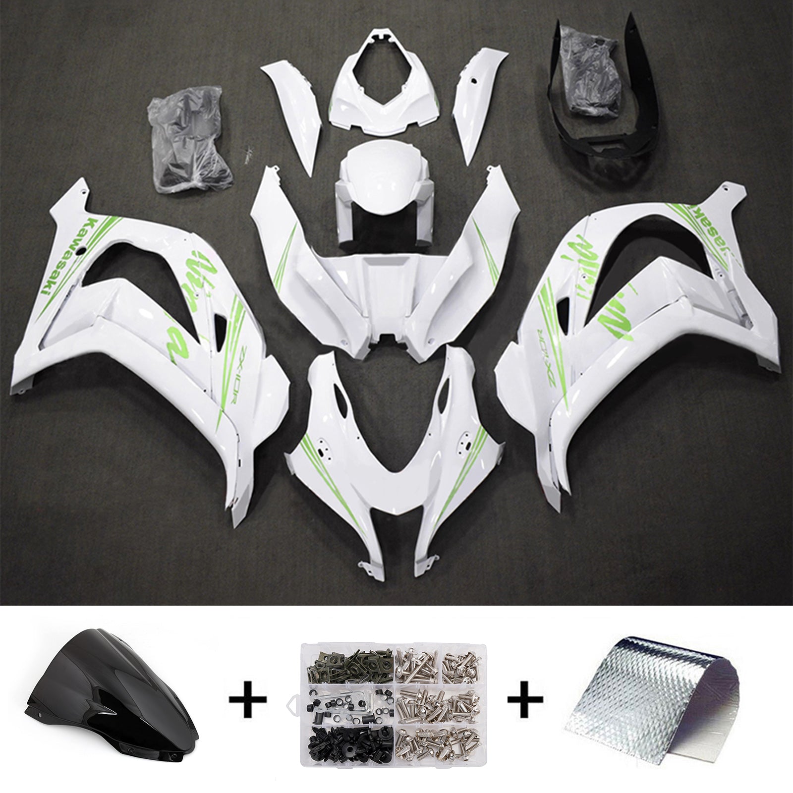 Amotopart 2016-2020 Kawasaki ZX10R White Green Fairing Kit