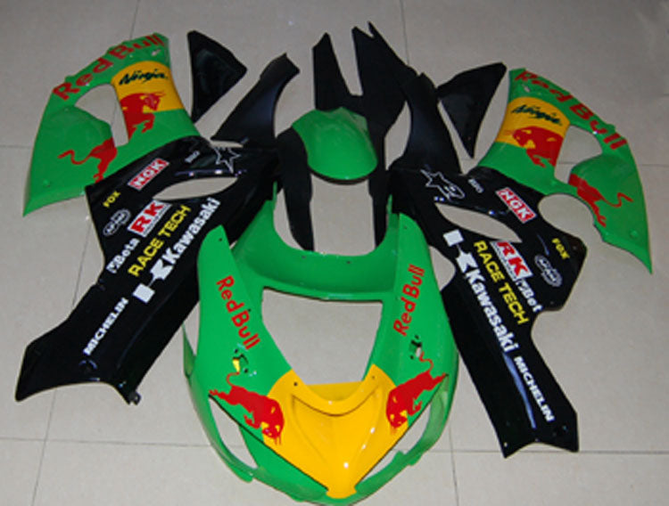 Amotopart 2005-2006 Kawasaki ZX6R 636 Green Black Fearing Kit