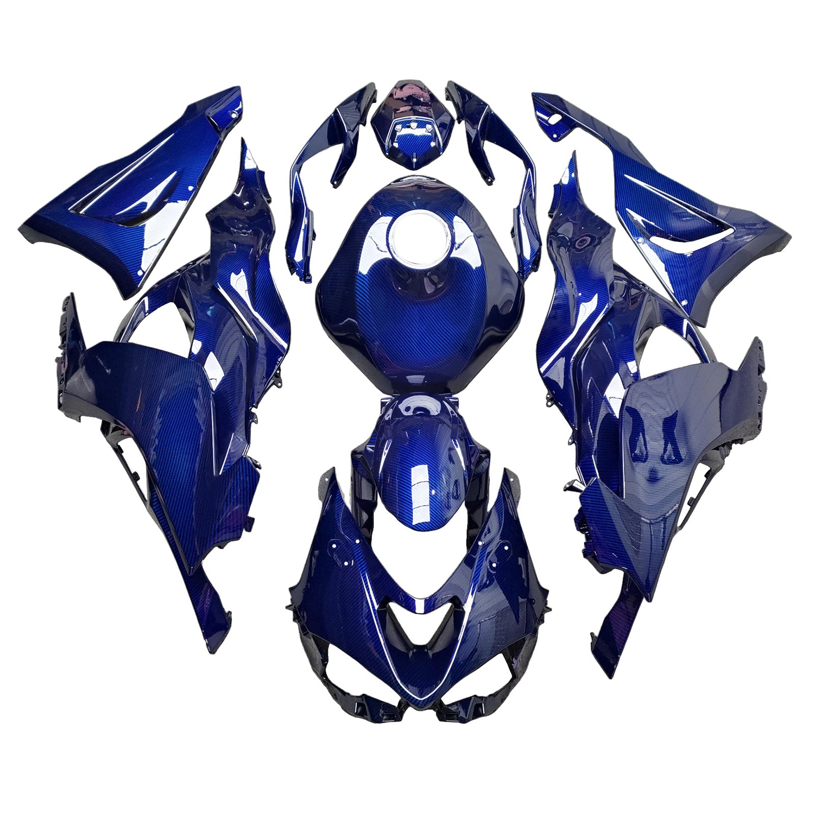 Amotopart 2024-2025 Kawasaki ZX-6R Carbon Fiber Pattern Blue Fairing Kit