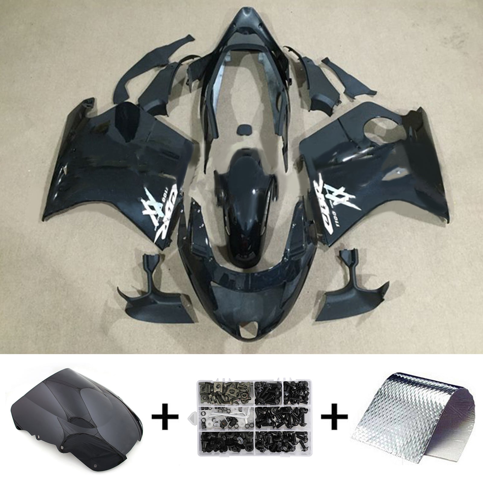 Amotopart 1996-2007 CBR1100XX SuperBlackBird Honda Black Fairing Kit