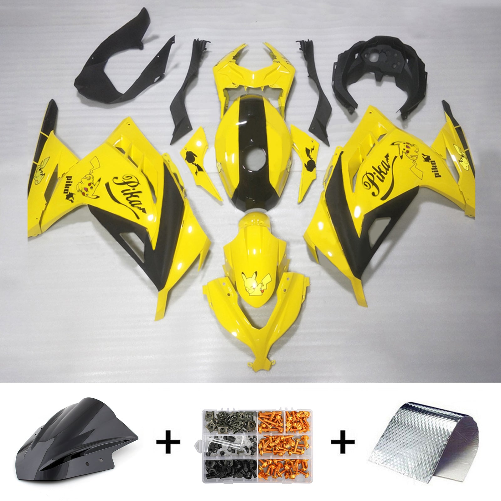 Amotopart 2013-2024 Kawasaki EX300/Ninja 300 Jaune Noir Style 1 Kit de carénage