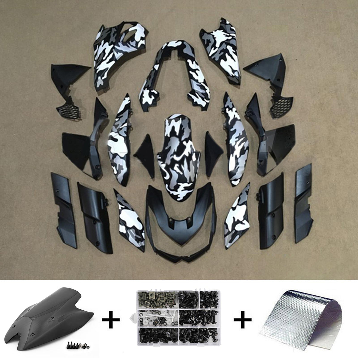 Amotopart 2010-2013 Z1000 Kawasaki Kit de carénage camouflage noir et blanc