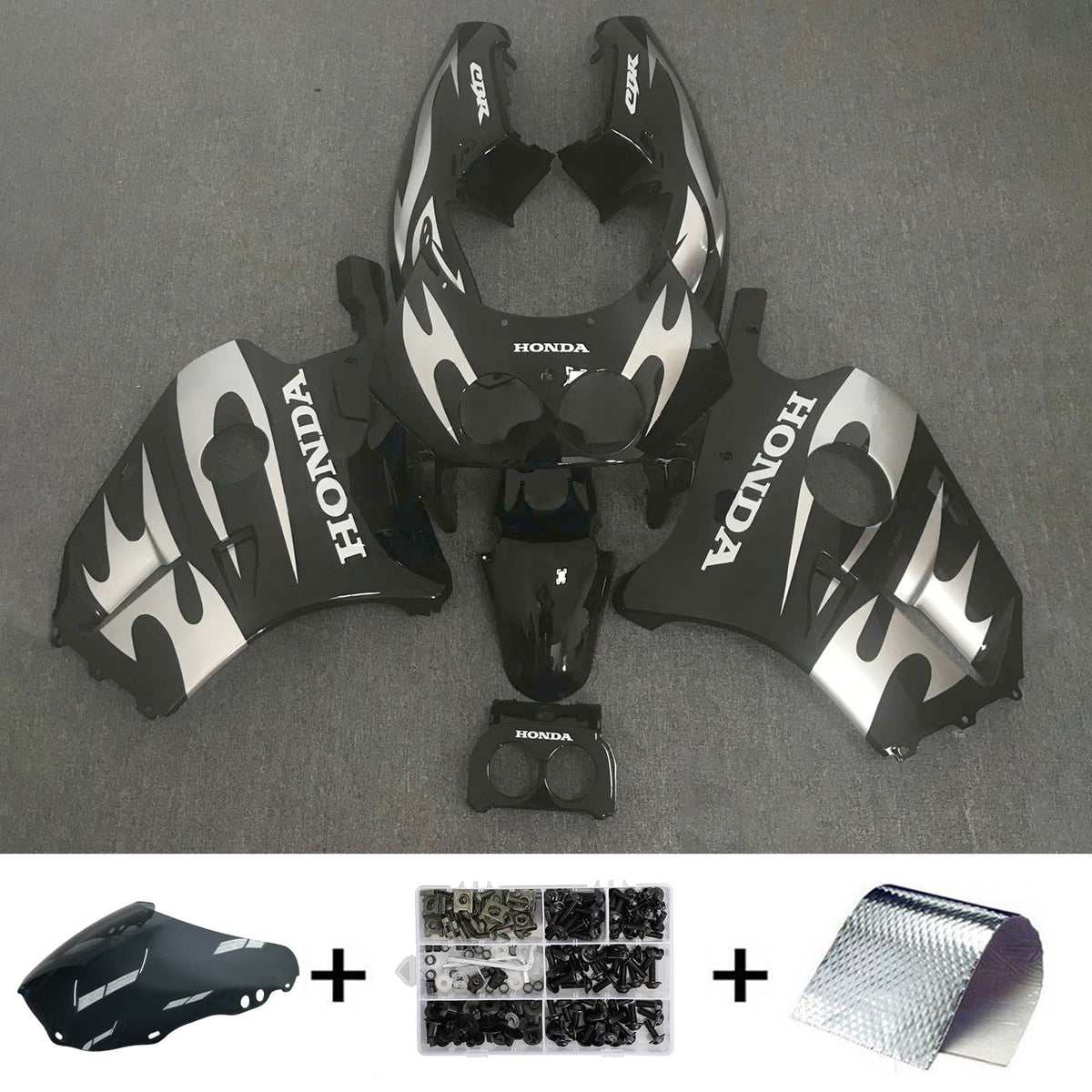 Amotopart 1988-1989 CBR250RR MC19 Honda Kit de carenado negro y plateado