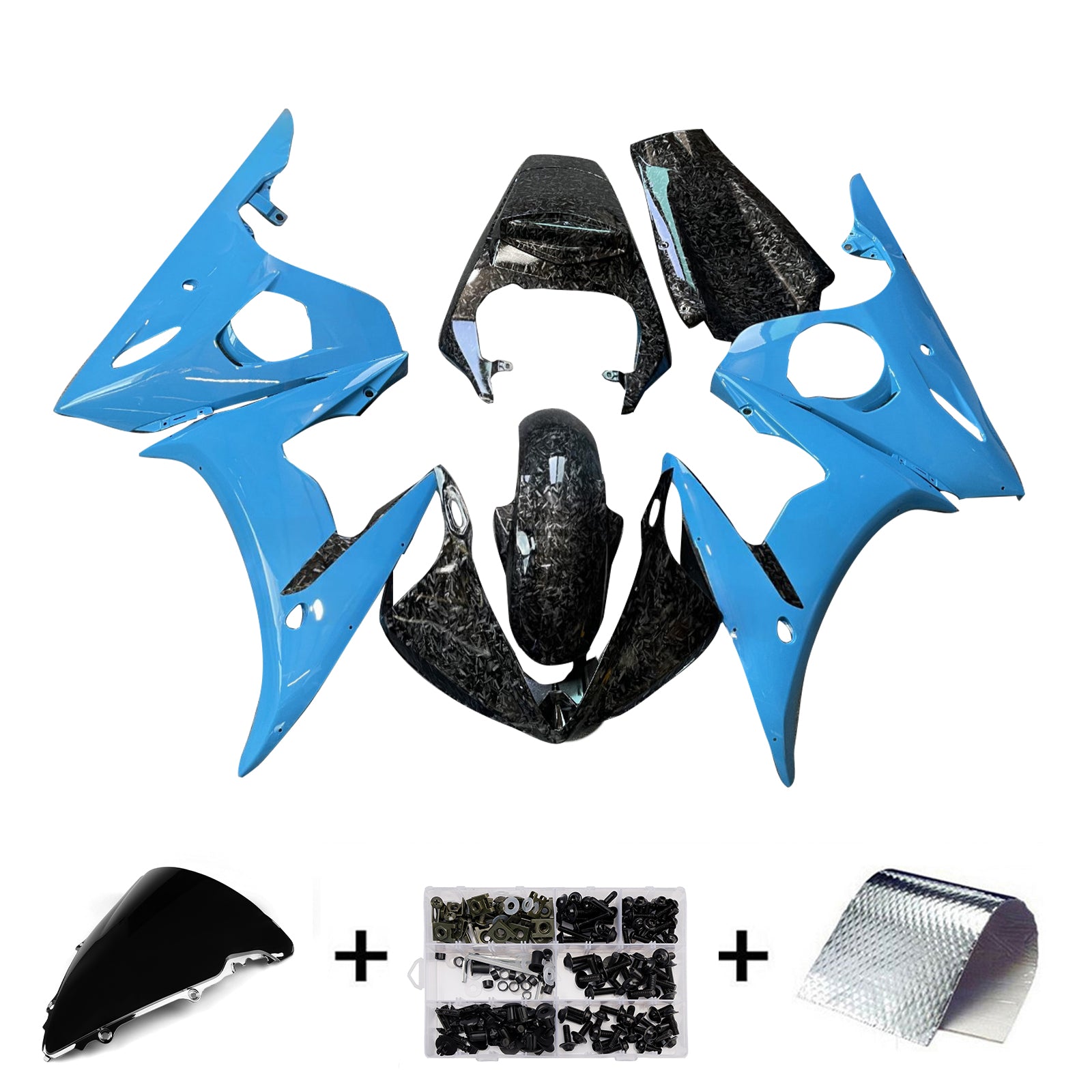 Amotopart 2003-2004 Yamaha YZF-R6/ 2006-2009 R6S Forged Carbon Fiber Blue Fairing Kit