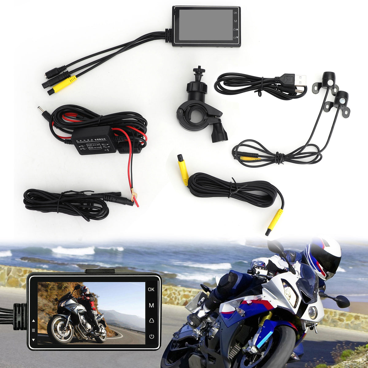 Motorcycle DVR Video Recorder+1080P Full HD Front Camera and Rear View Camera