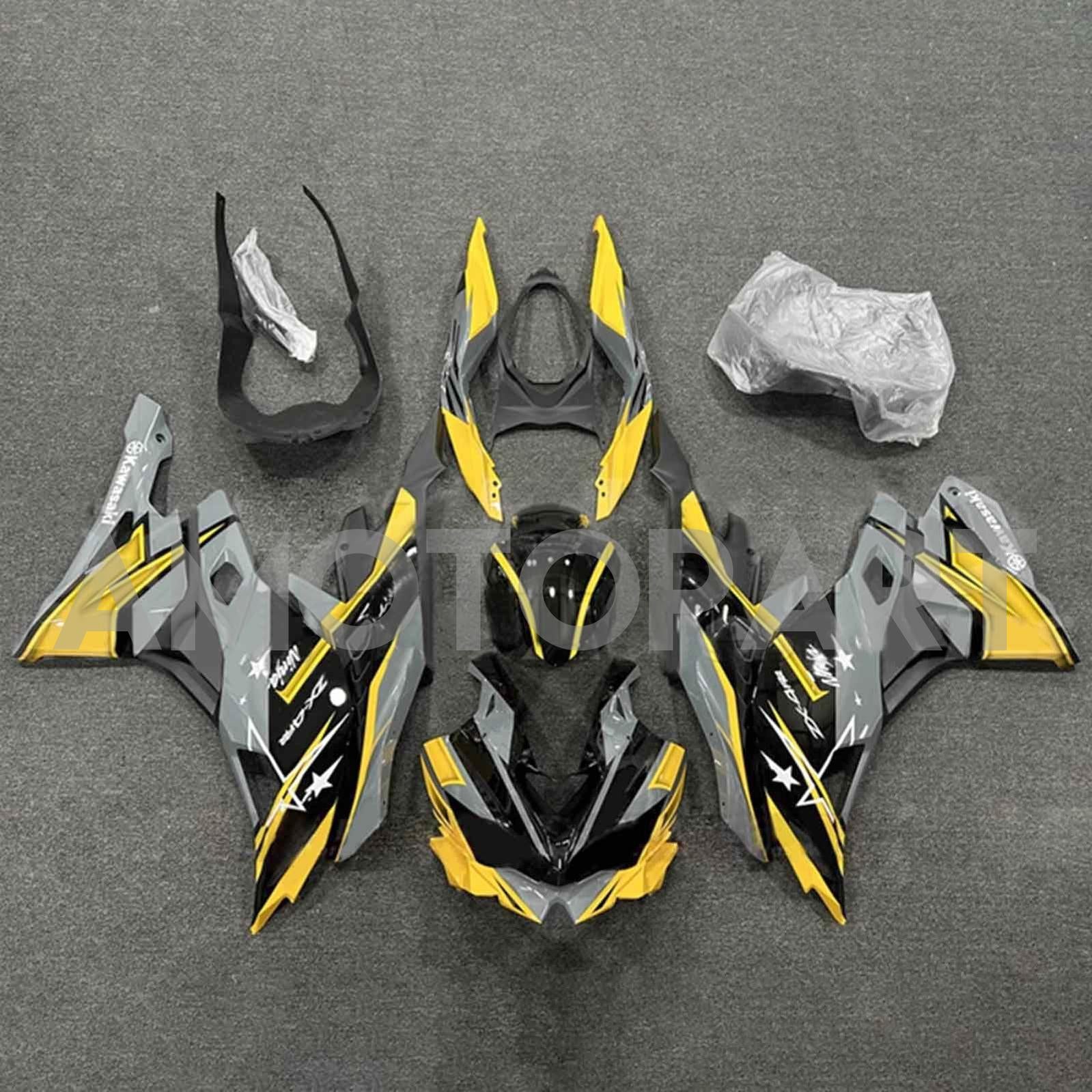Amotopart 2019-2025 Ninja ZX-25R ZX-4R ZX-4RR Kawasaki Grey&Yellow Fairing Kit