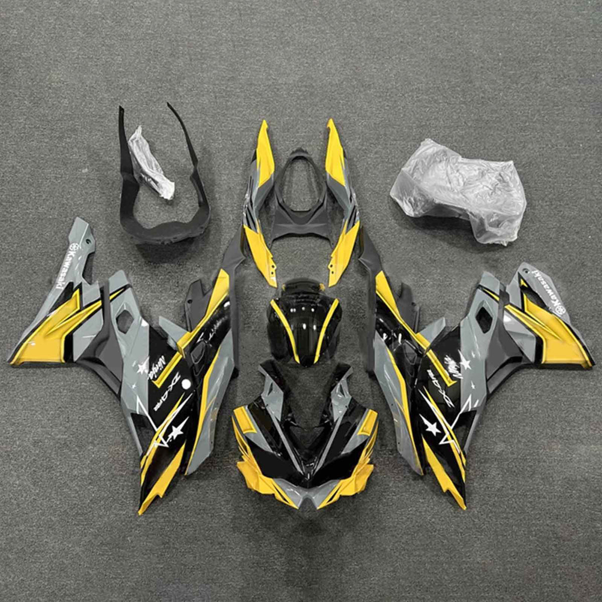 Amotopart 2019-2024 Ninja ZX-25R ZX-4R ZX-4RR Kawasaki Kit de carenado gris y amarillo