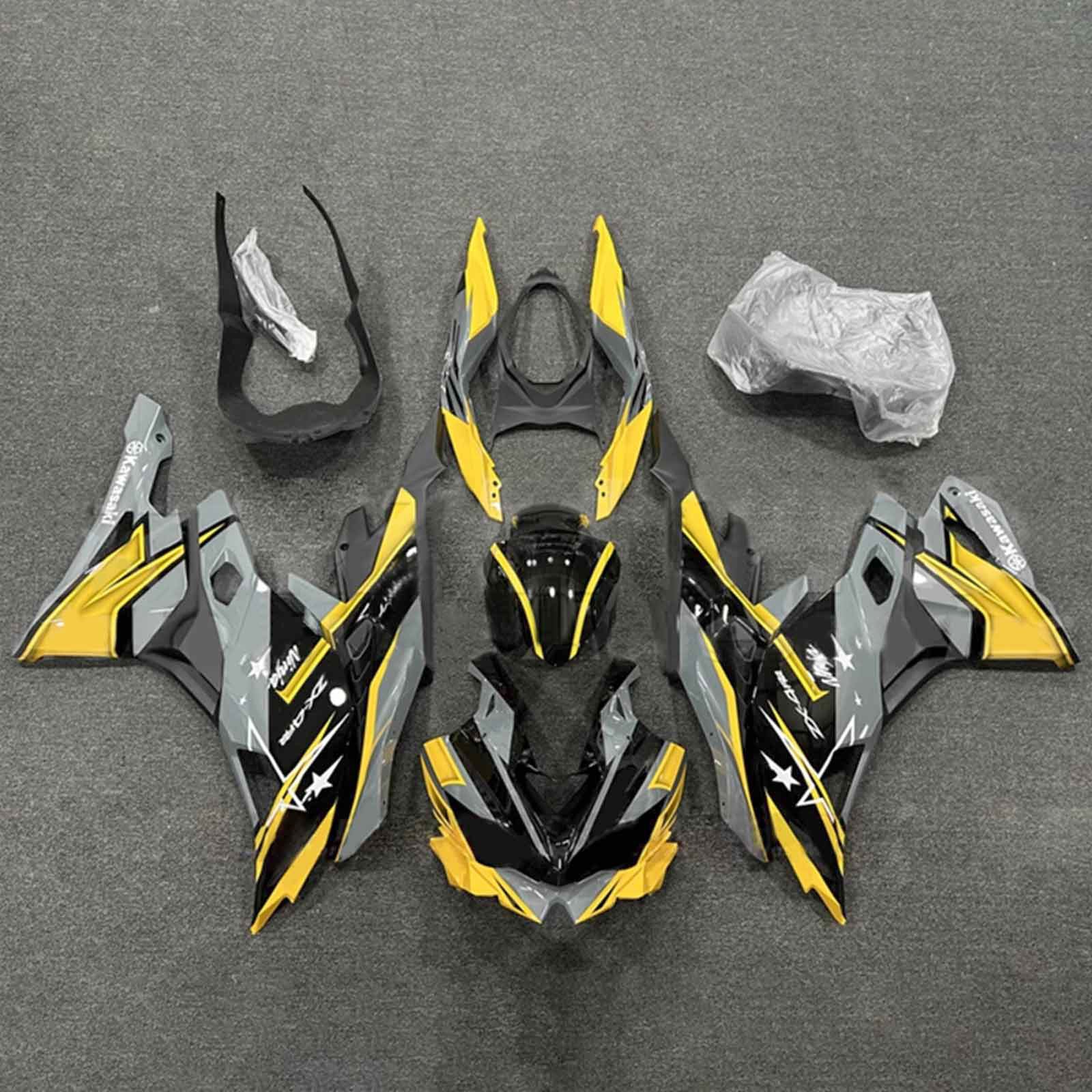 Amotopart 2019-2024 Ninja ZX-25R ZX-4R ZX-4RR Kawasaki Kit carena grigio e giallo