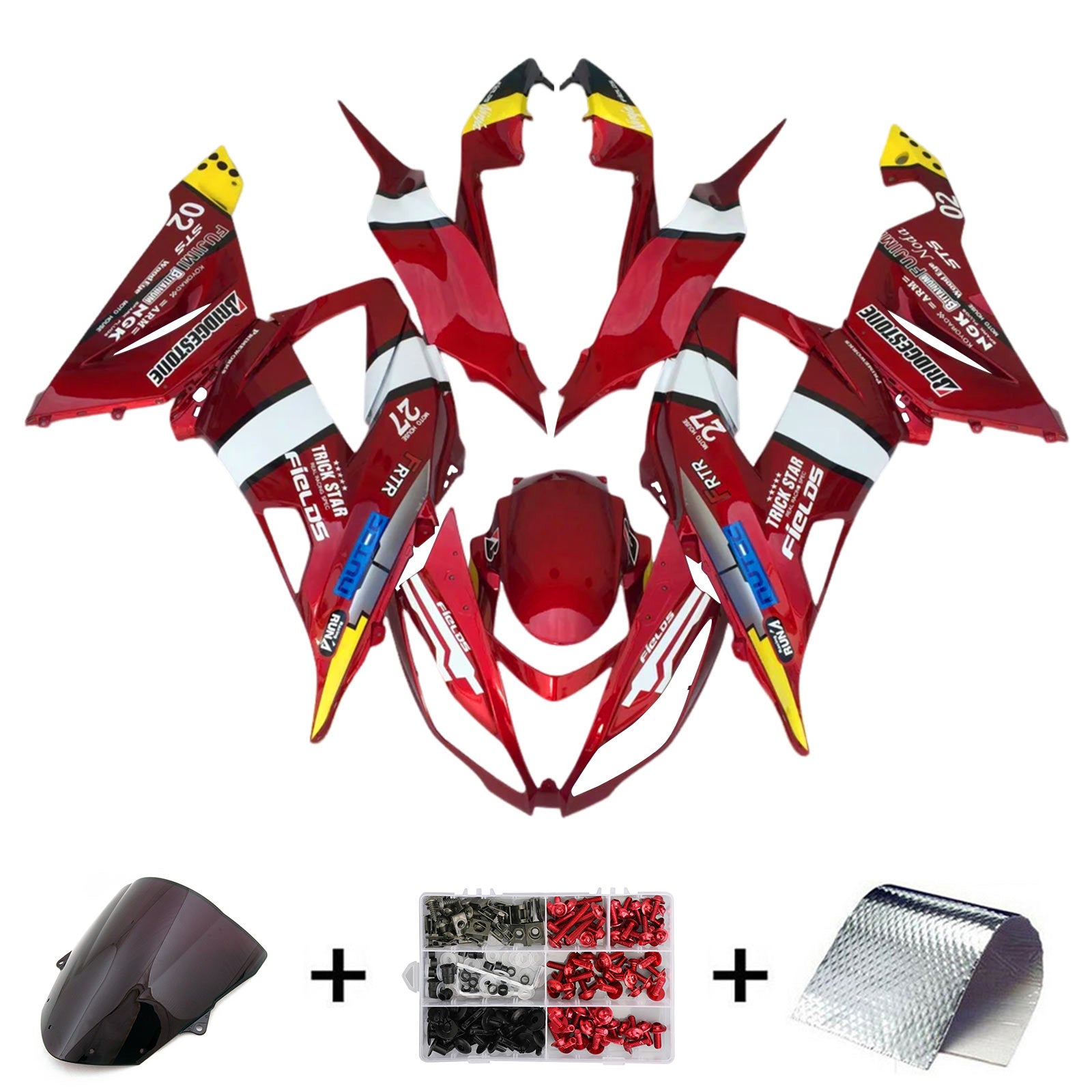 Amotopart 2013-2018 Kawasaki ZX6R 636 Red White Fairing Kit