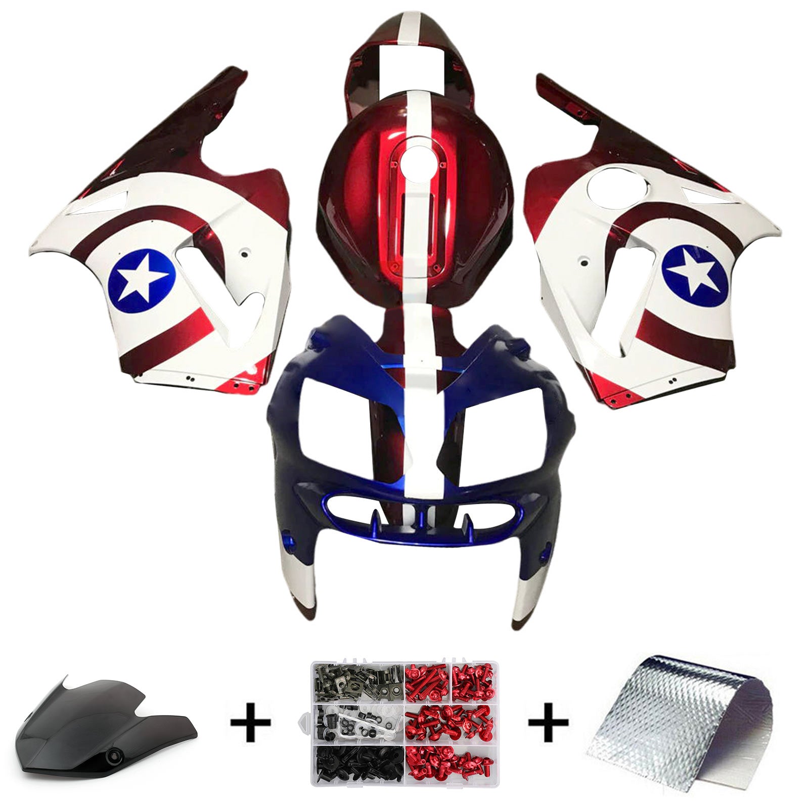 Amotopart 2002-2005  Kawasaki ZX12R Red White Blue & Star Fairing Kit