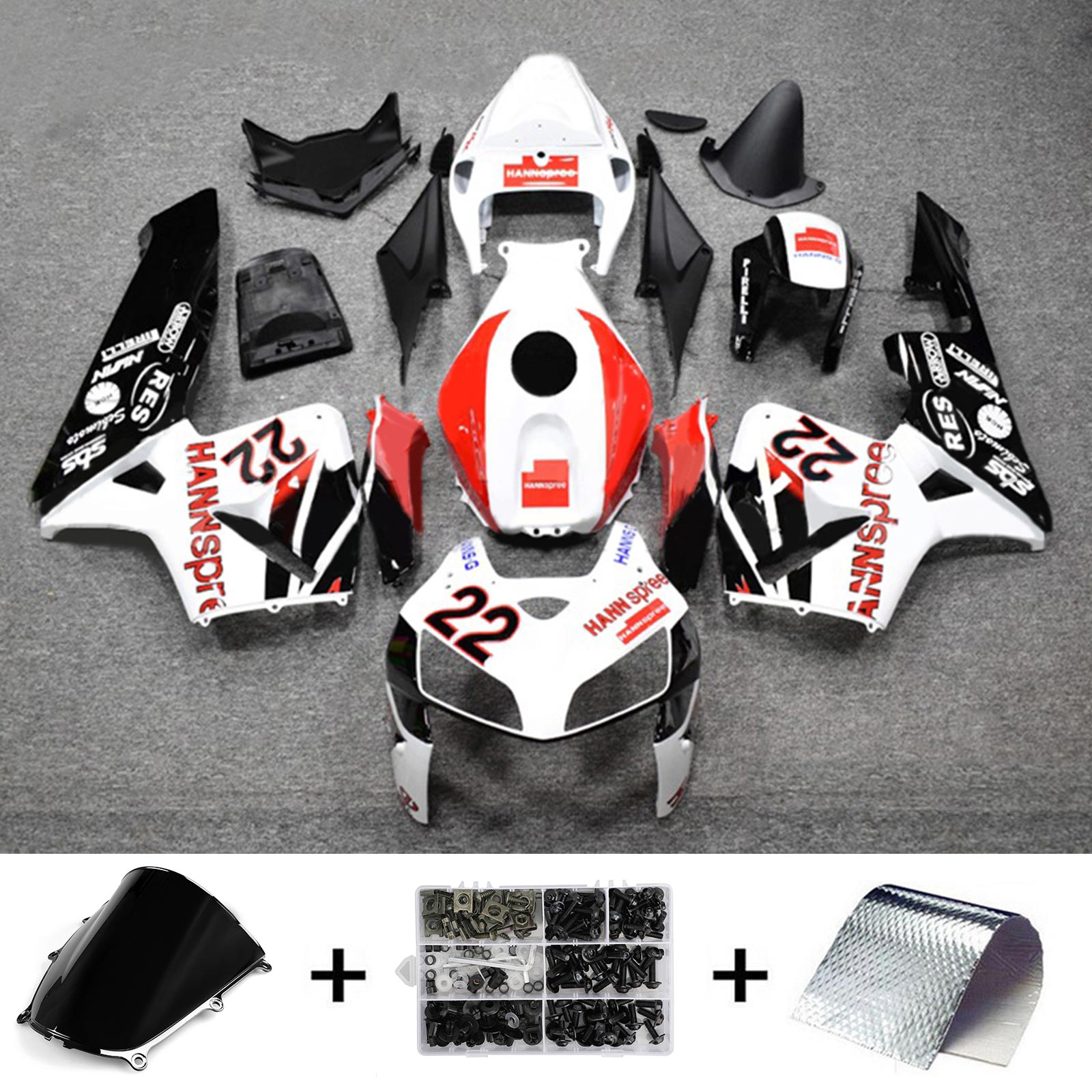 Amotopart 2005-2006 Honda CBR600RR Kit de carenado blanco negro rojo