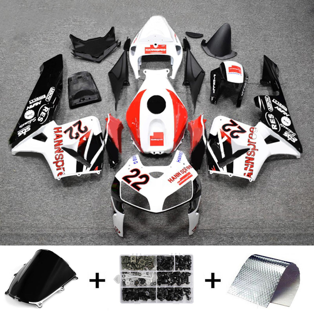 Amotopart 2005-2006 Honda CBR600RR Kit de carénage blanc noir rouge