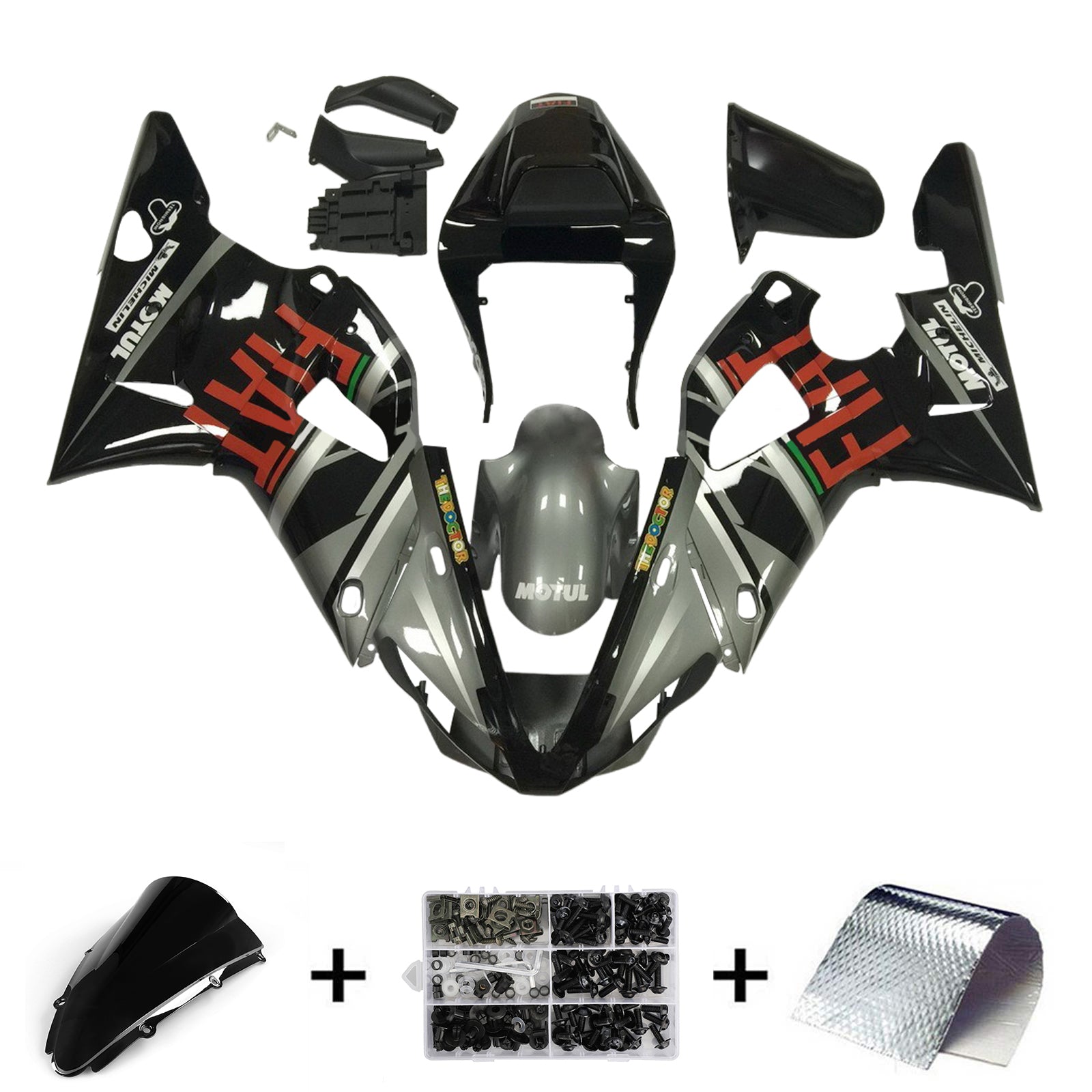 Amotopart 2000-2001 Kit carena Yamaha YZF 1000 R1 nero grigio