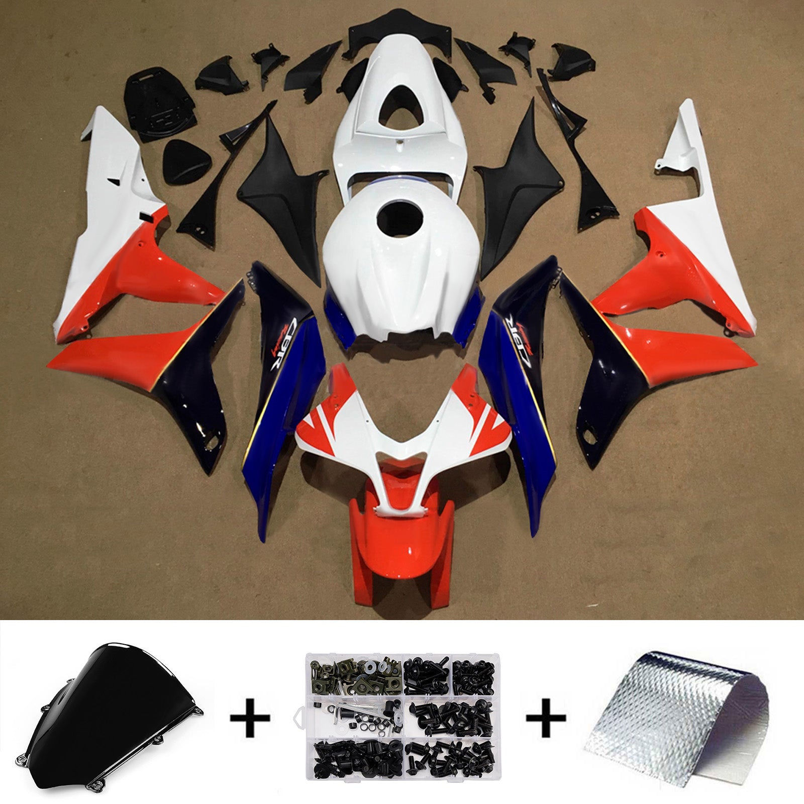 Amotopart 2007-2008 Honda CBR600RR White Blue Fairing Kit