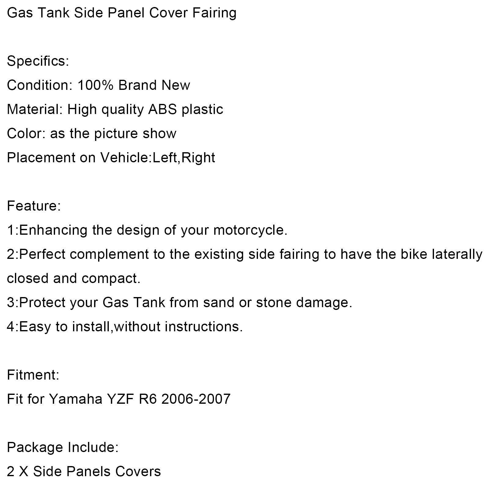 Pair Gas Tank Side Trim Cover Panel Fairing Cowl For Yamaha YZF R6 2006-2007