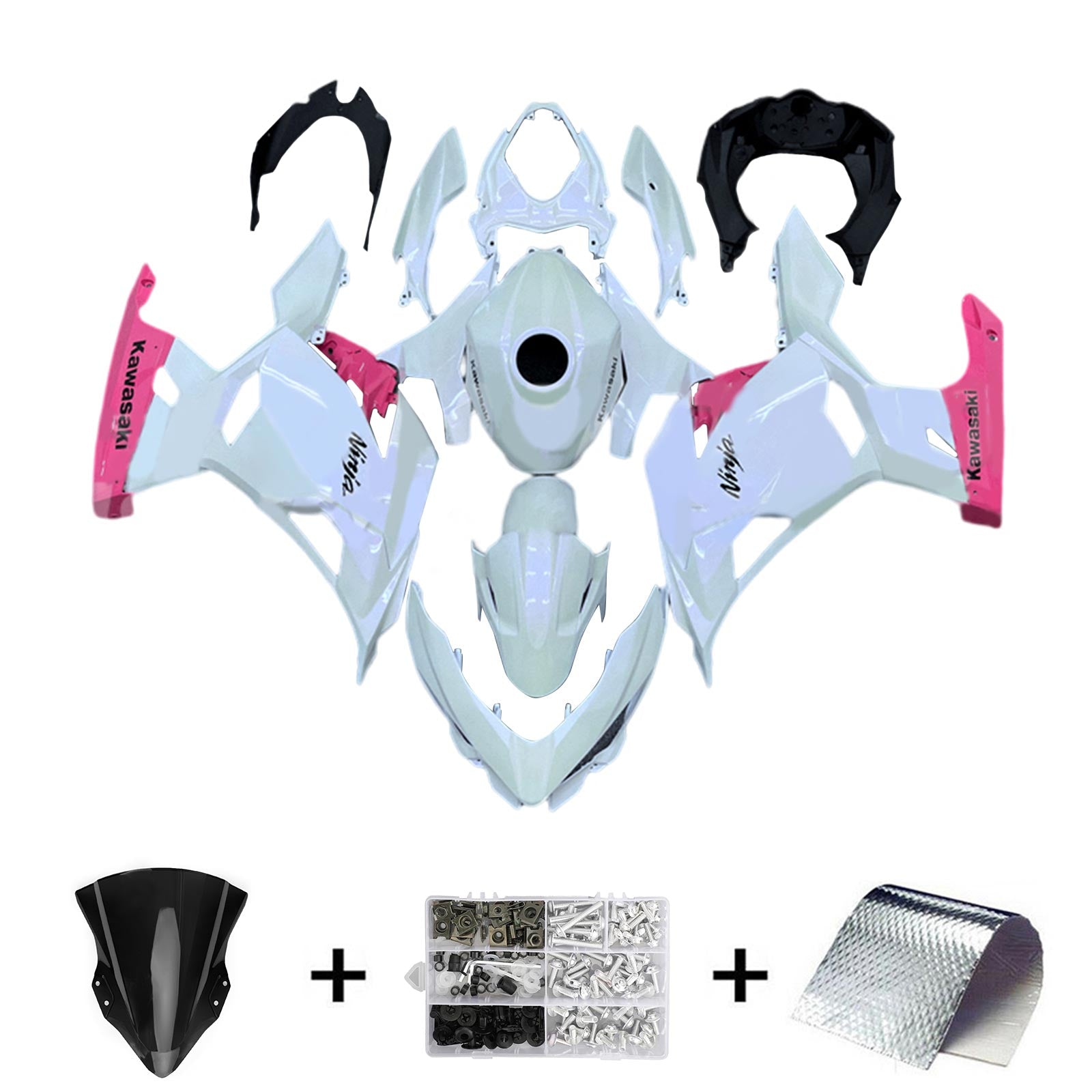 Amotopart 2018-2024 Kawasaki EX400 Ninja400 White&Pink Fairing Kit