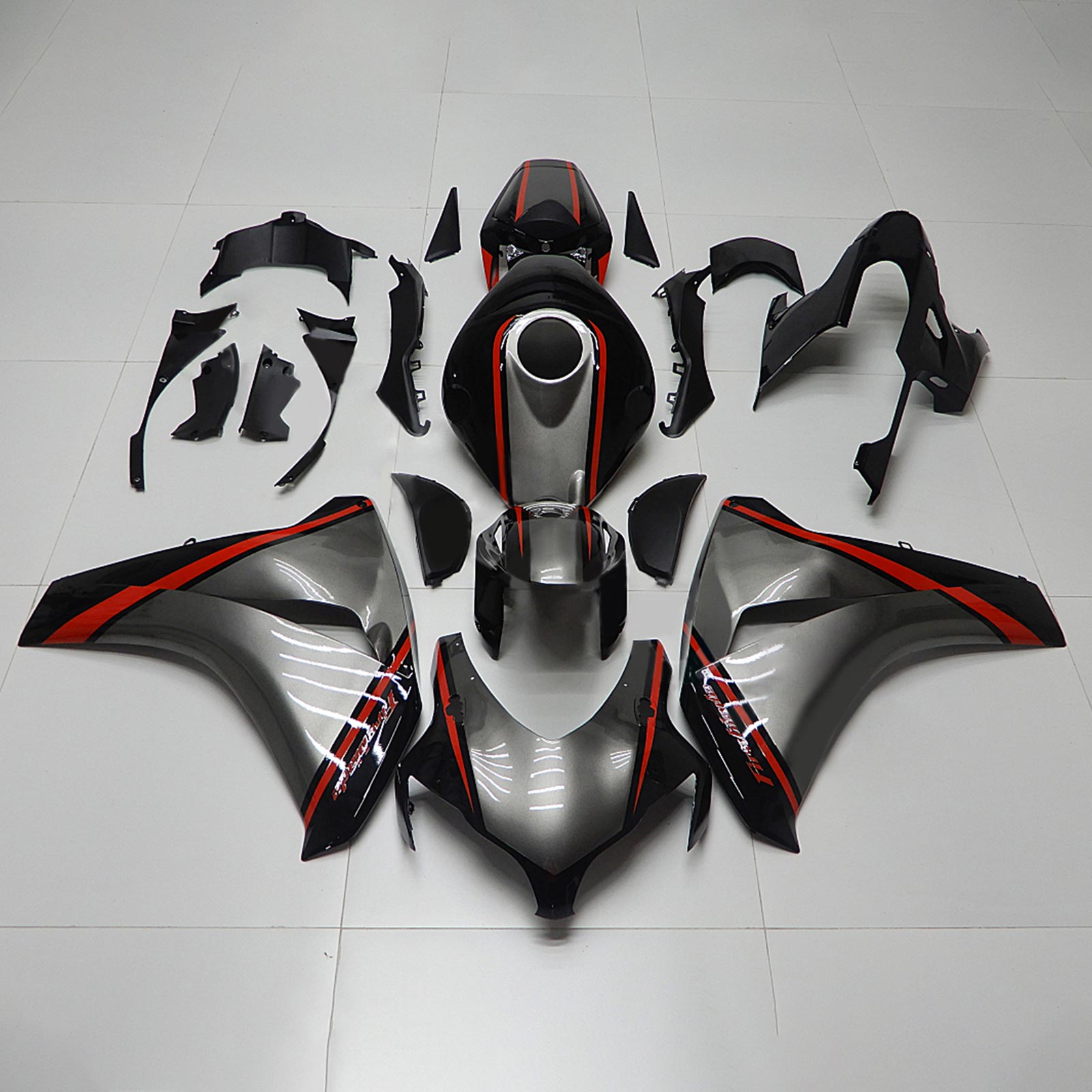 Amotopart 2008-2011 Honda CBR1000RR gris oscuro con kit de carenado de rayas rojas