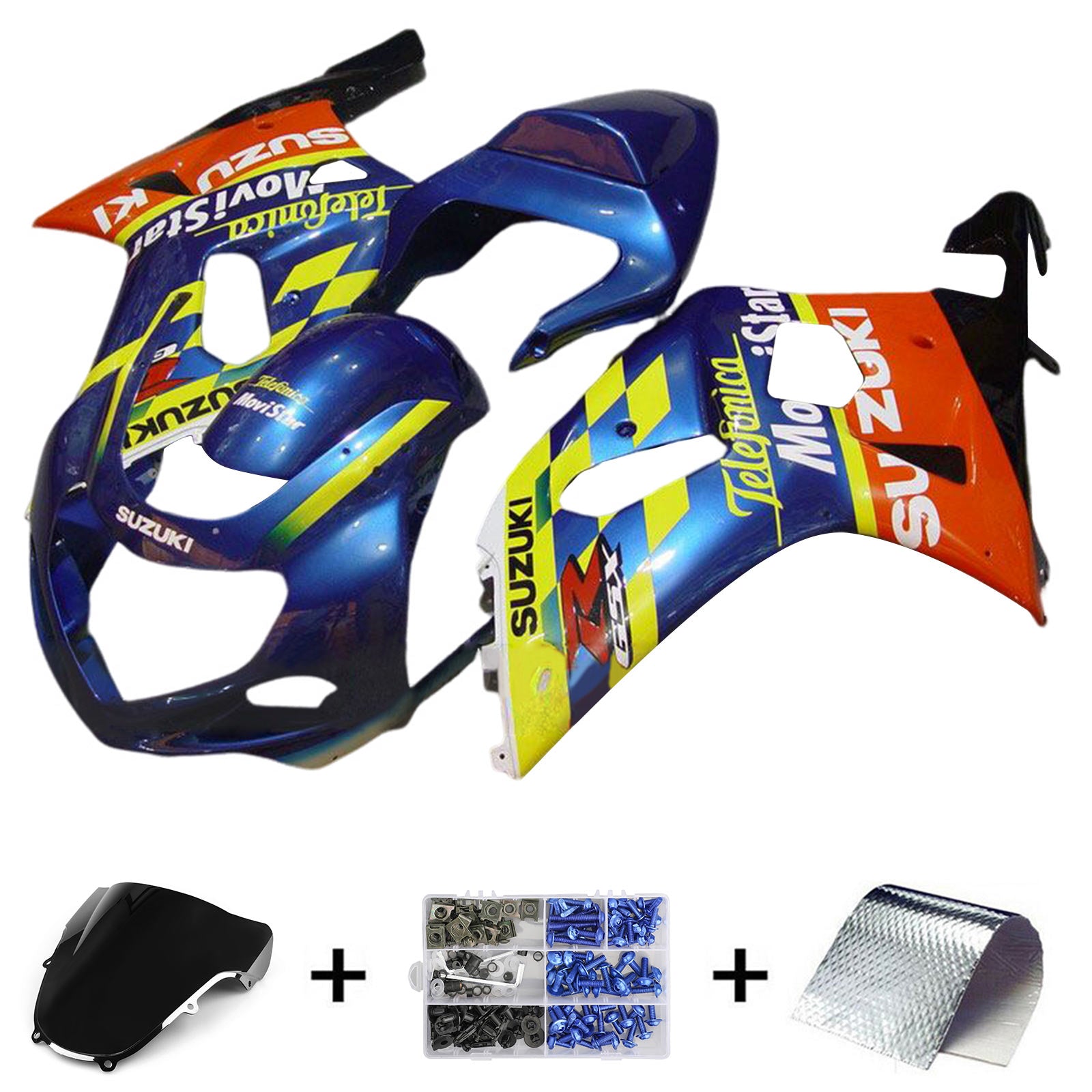 Amotopart 2000-2002 K1 K2 GSXR1000 Suzuki Bleu et Jaune Accents Style1 Kit de carénage