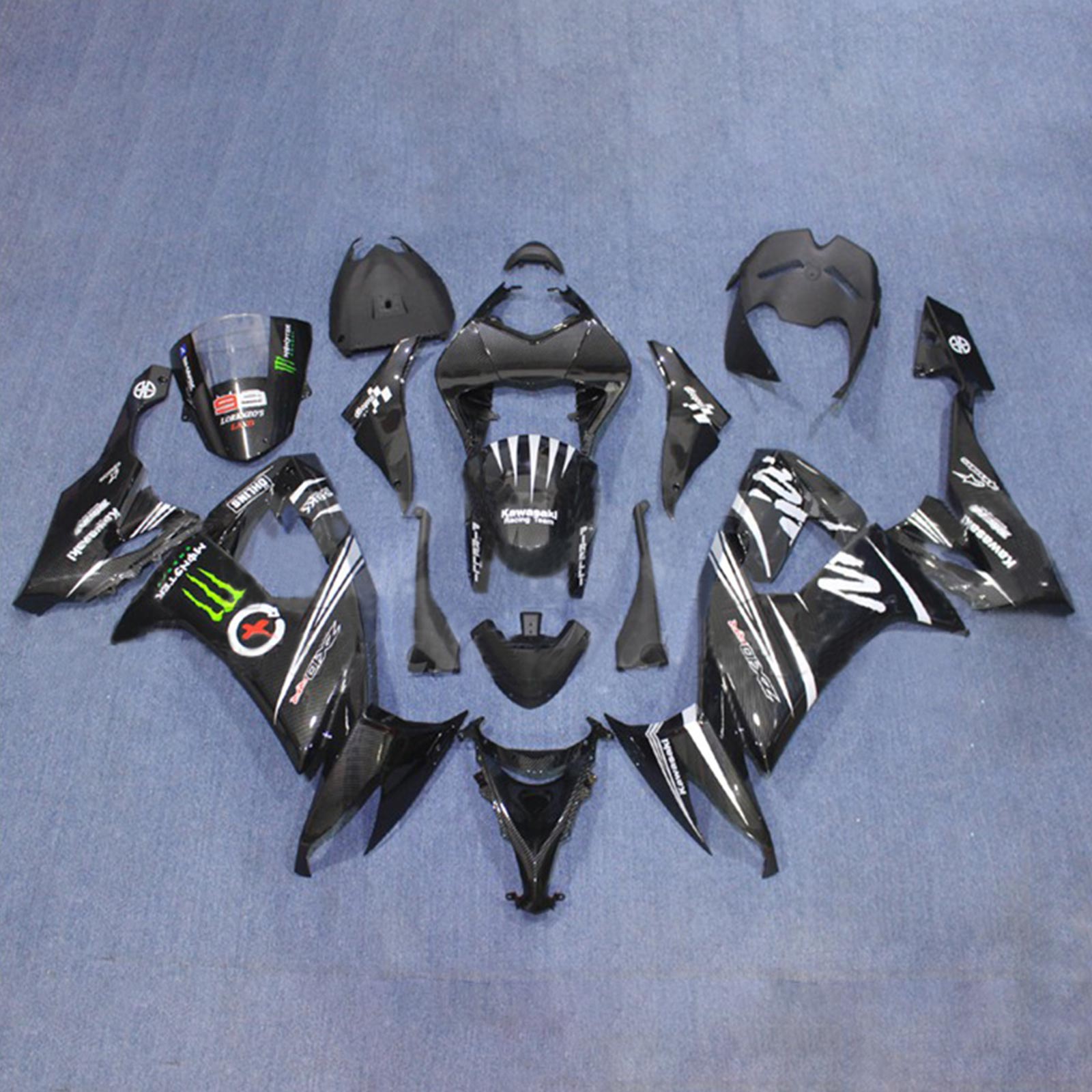 Amotopart 2008-2010 Kawasaki ZX10R Black with White Accent Fairing Kit