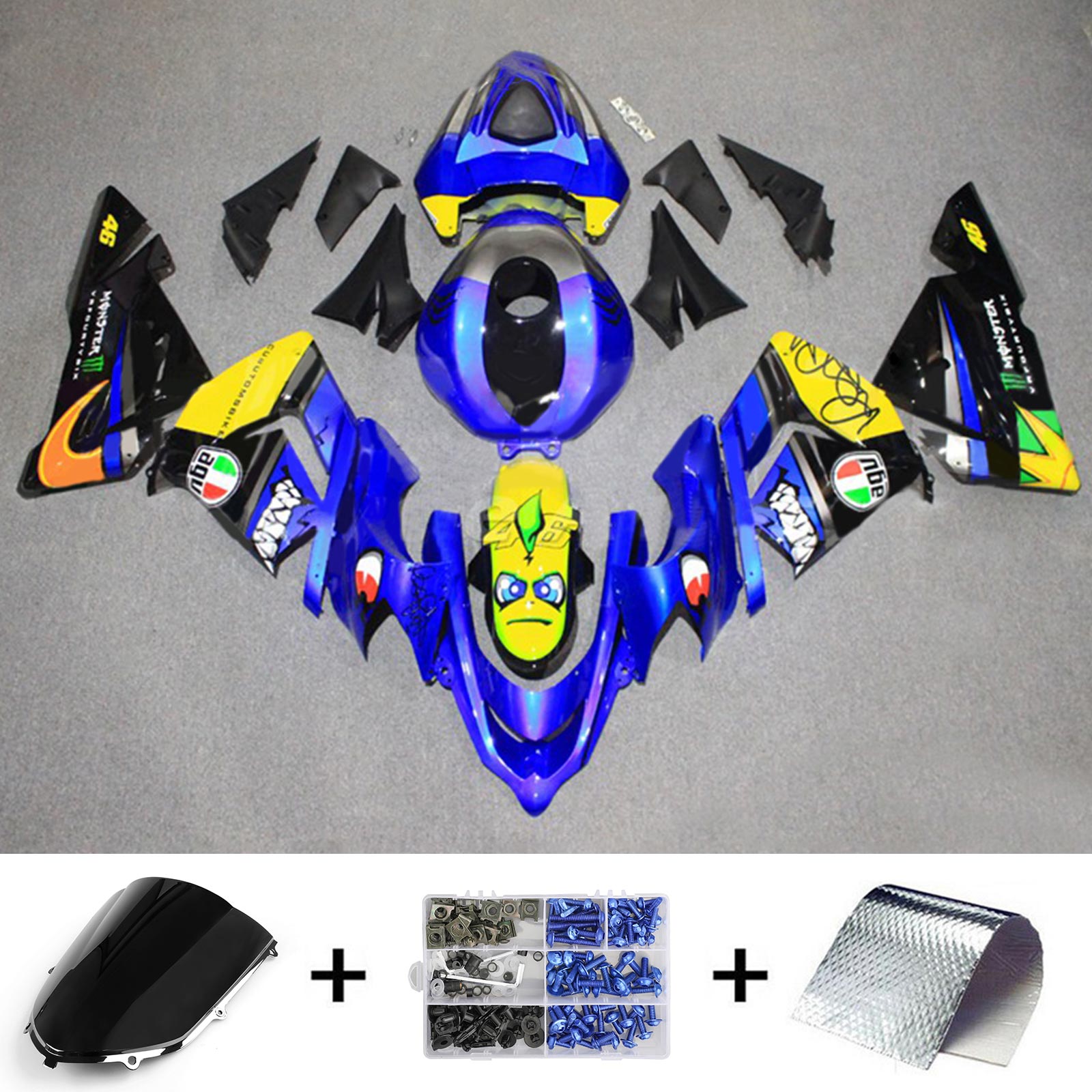 Amotopart 2004-2005 ZX10R Kawasaki Kit de carenado azul y amarillo