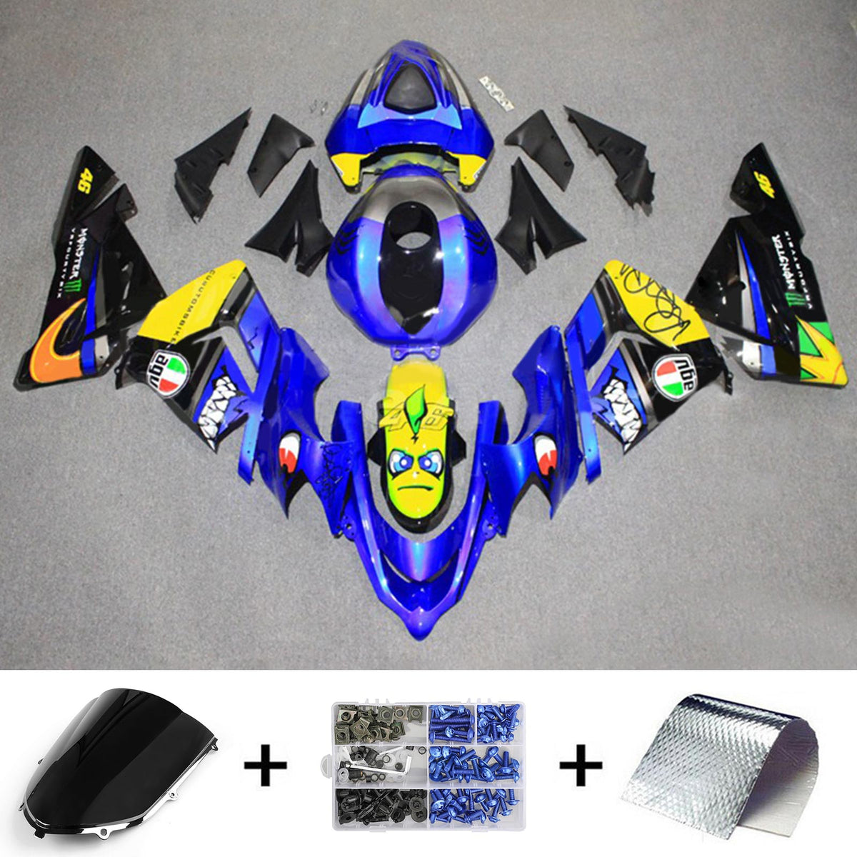 Amotopart 2004-2005 ZX10R Kawasaki Kit de carénage bleu et jaune