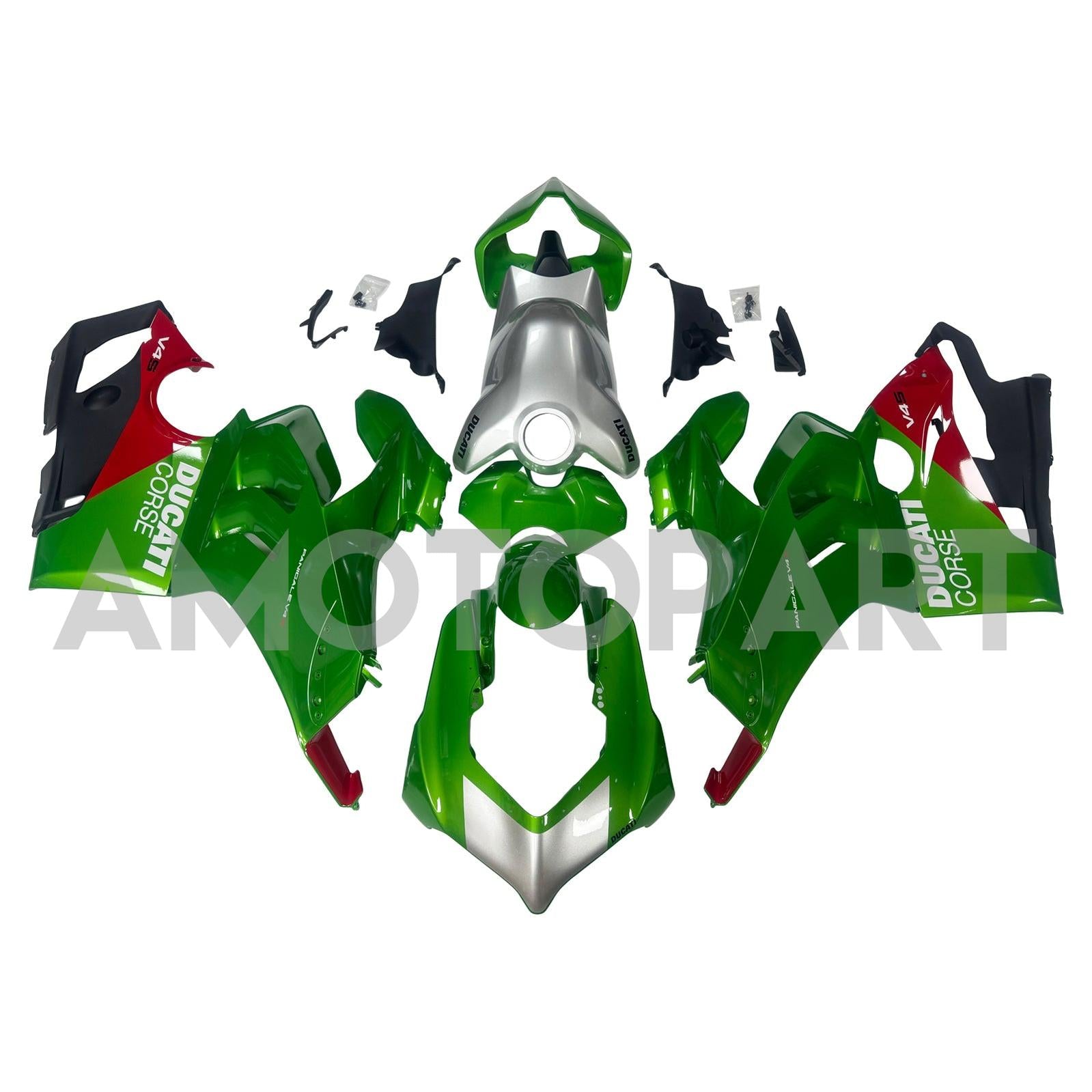 AMOTOPART DUCATI 20-21 V4 V4S光沢のある赤いグリーンシルバーフェアリングキット