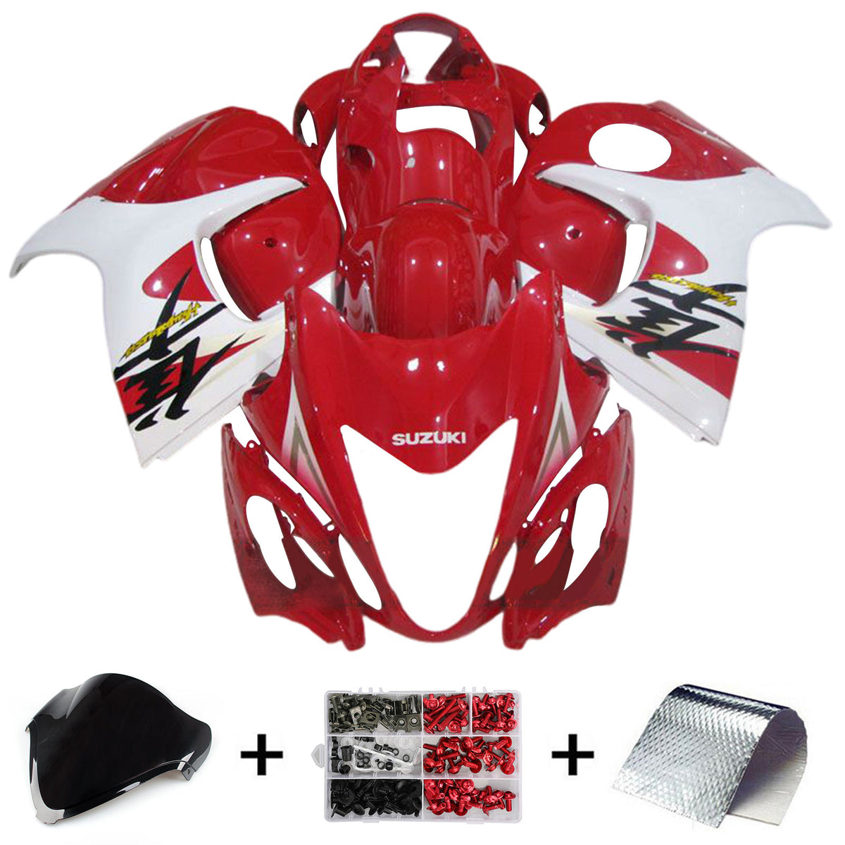 Amotopart 2008-2020 GSX1300R Hayabusa Suzuki Red&White Fairing Kit