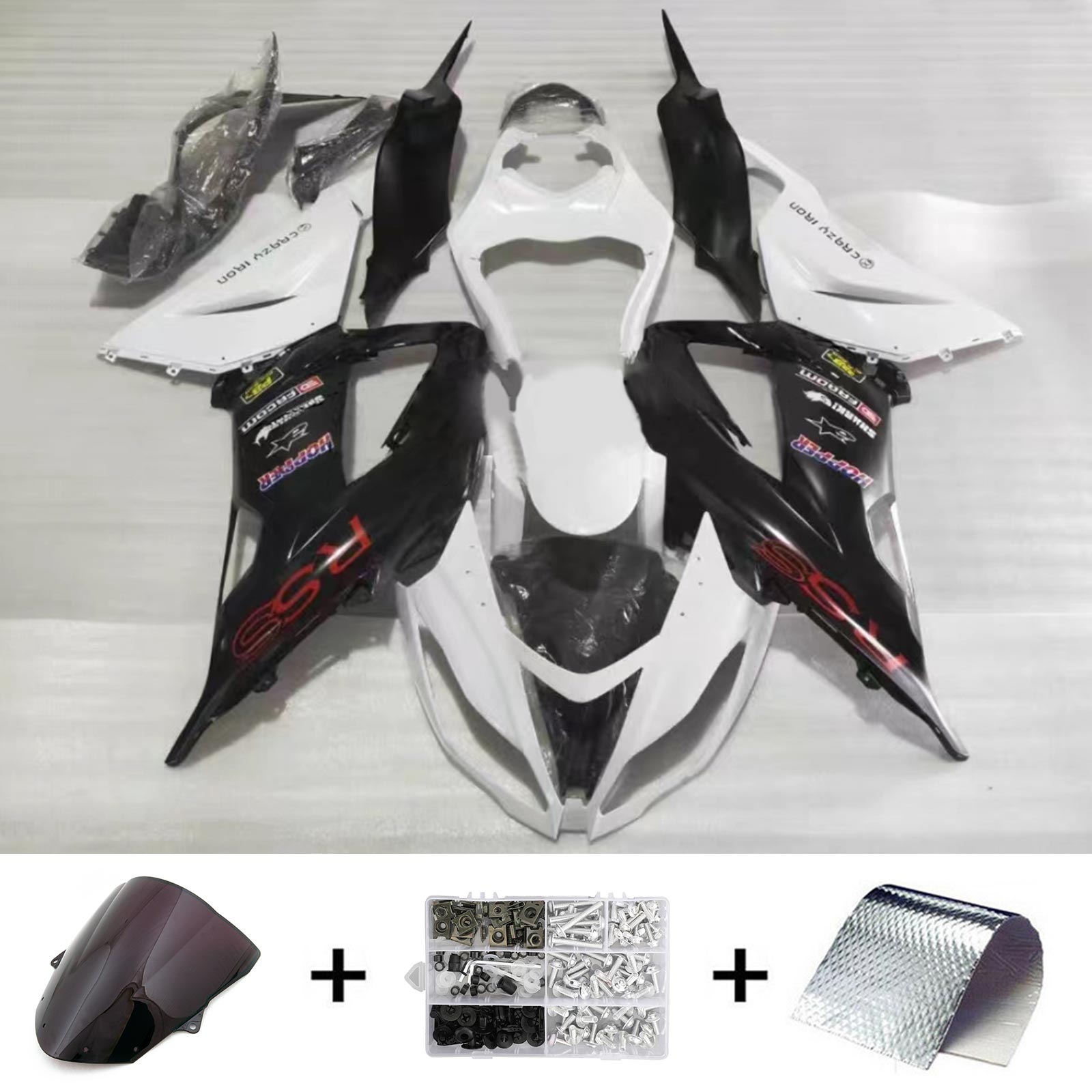 Amotopart Kawasaki ZX6R 636 2013-2018 Kit de carenado Style3 blanco y negro